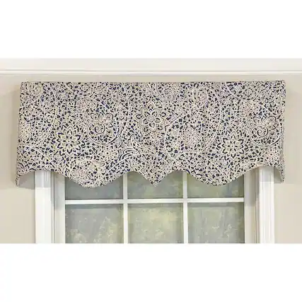 Front. RLF Home - RLF Home Stella Paisley Regal Valance 3" Rod Pocket 50" x 17" Navy - Navy.