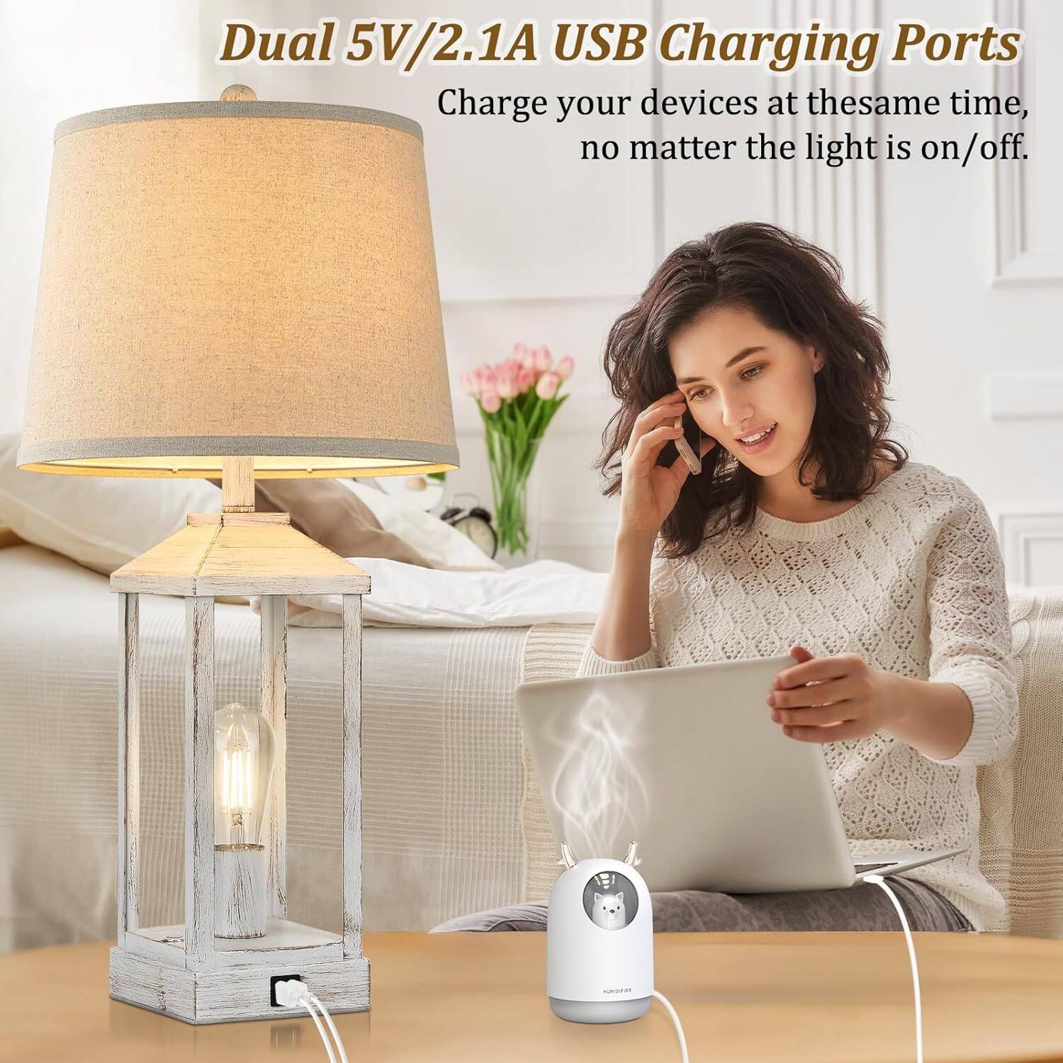 Dual 5V/2.1A USB Charging Ports  
Charge your devices at the same time, no matter the light is on/off.