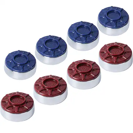 Front. GSE Games & Sports Expert - 2-1/8" (54mm) Shuffleboard Pucks Set of 8 for Shuffleboard Table Accessories(Chrome, 2-1/8") - Blue/Red.