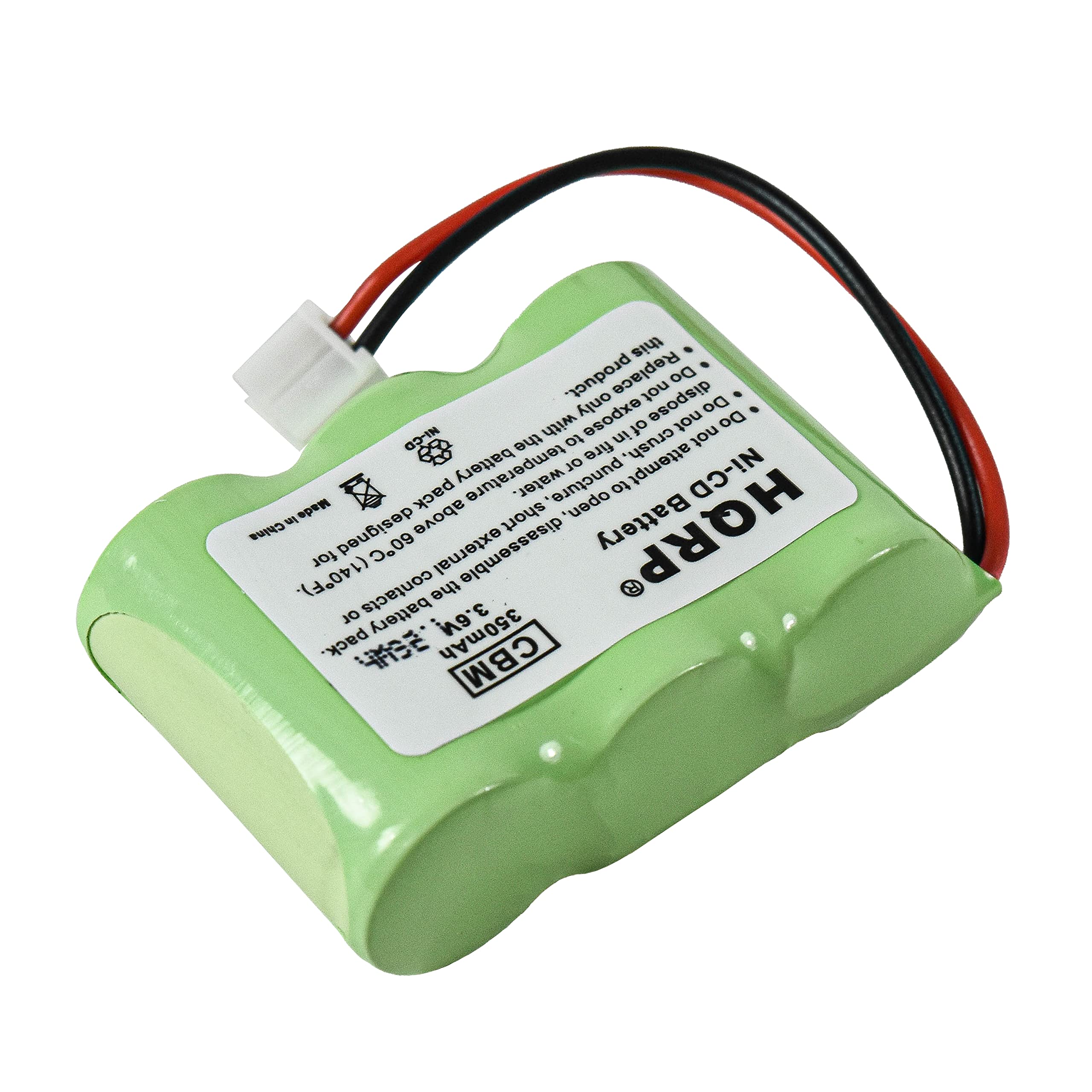 This product. Only replace, not dispose. Do not expose to crush, not puncture, open, or attempt to fire. Made in China for Ni-CD battery pack above 60C (140F). Do not disassemble. Battery HQRP (140F). 10 battery 3.6M 350mAh CBM