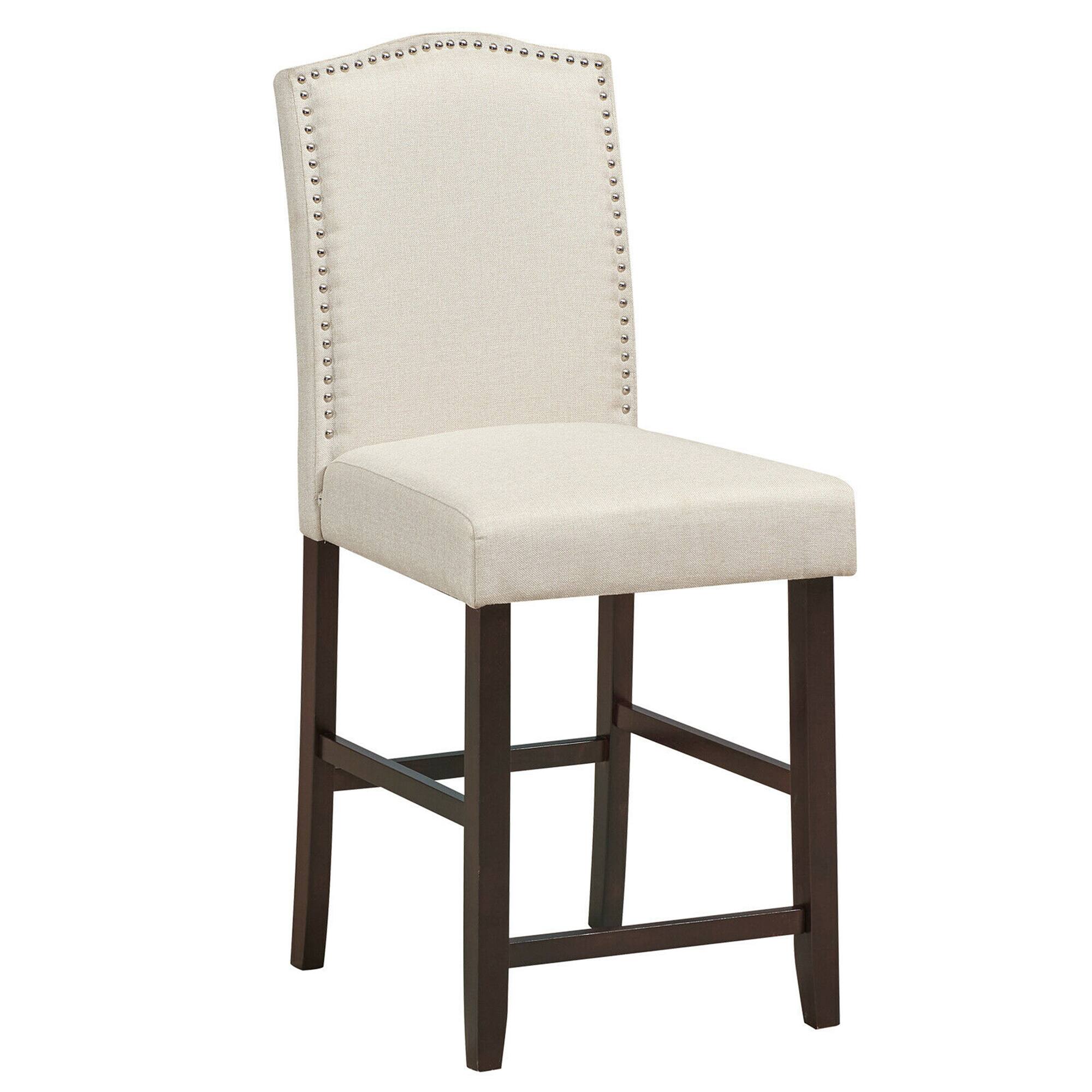 Alt View 5. Gymax - Gymax Set of 2 Fabric Barstools Nail Head Trim Counter Height Dining Side Chairs Beige - Beige.