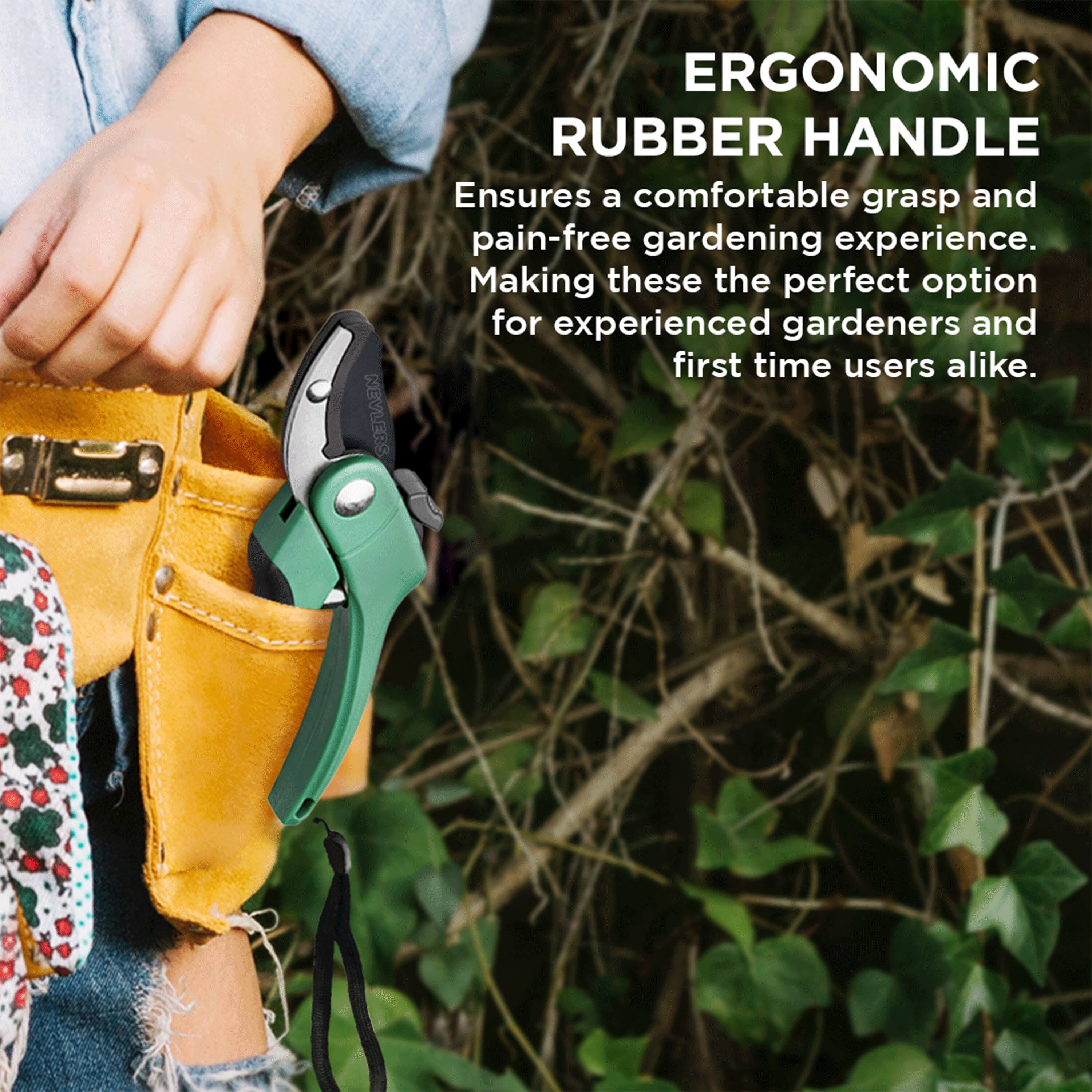 ERGONOMIC RUBBER HANDLE  
Ensures a comfortable grasp and pain-free gardening experience. Making these the perfect option for experienced gardeners and first time users alike.