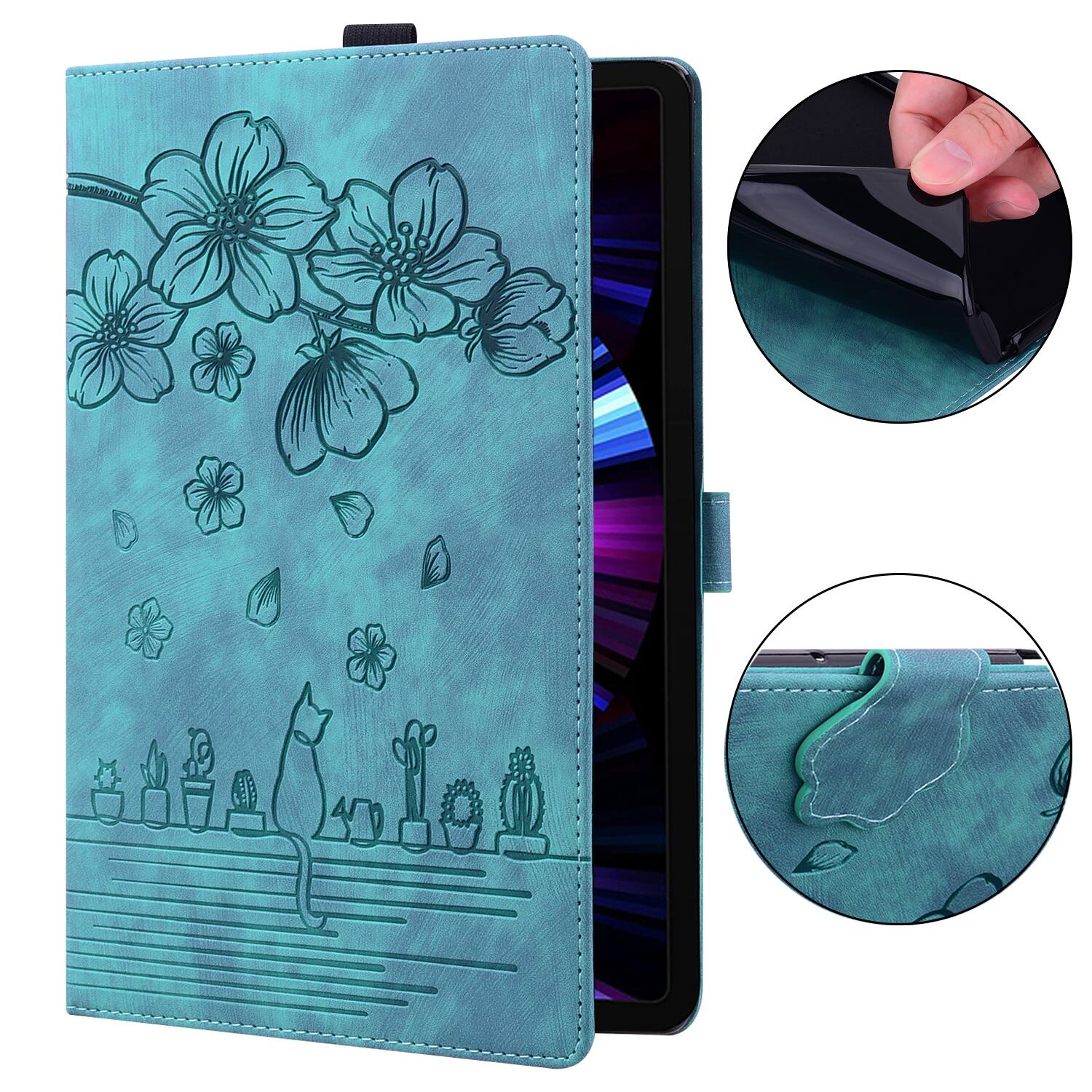 Alt View 5. Dteck - For Apple iPad Pro (M4) 11'' 2024/ iPad Pro (M5) 11" 2025 Embossed Flower Pattern Folio Case Card Slots Kickstand Cover - Green.