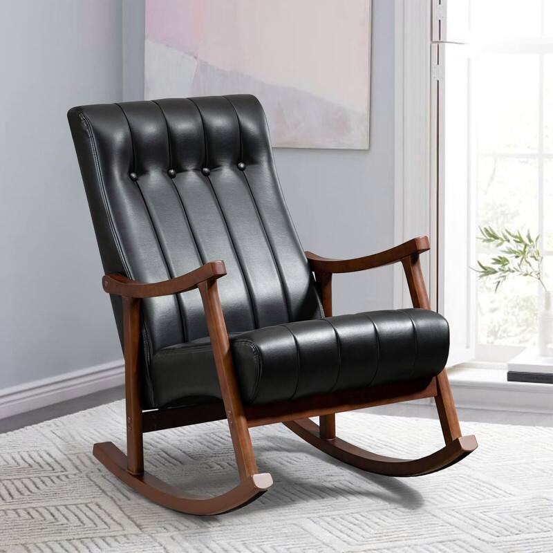 Front. U-HOMY - Modern High Back Rocking Chair – Upholstered Armchair for Comfortable Relaxation - Black.