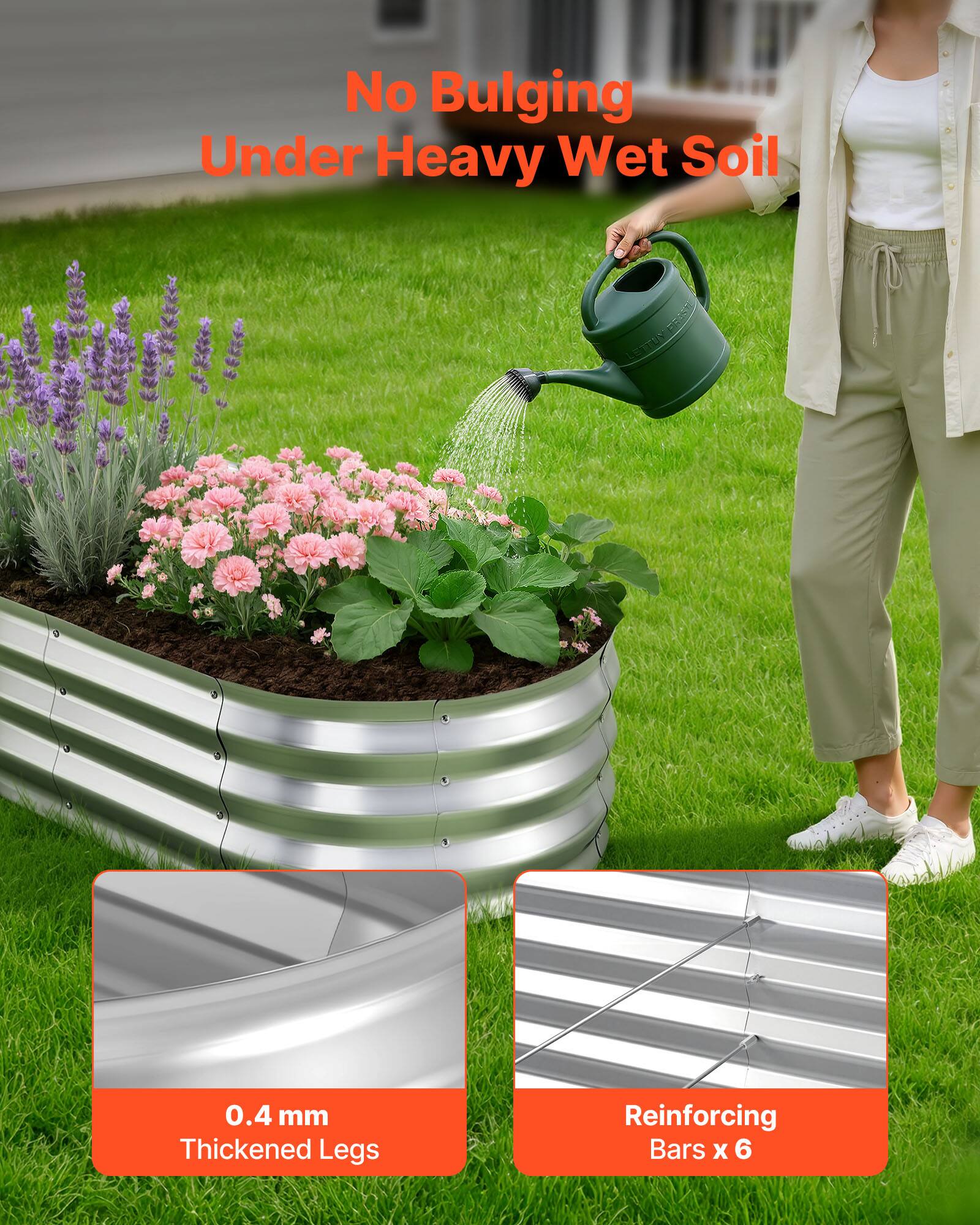 No Bulging Under Heavy Wet Soil  
LETTENFESST  
0.4 mm Thickened Legs  
Reinforcing Bars x 6
