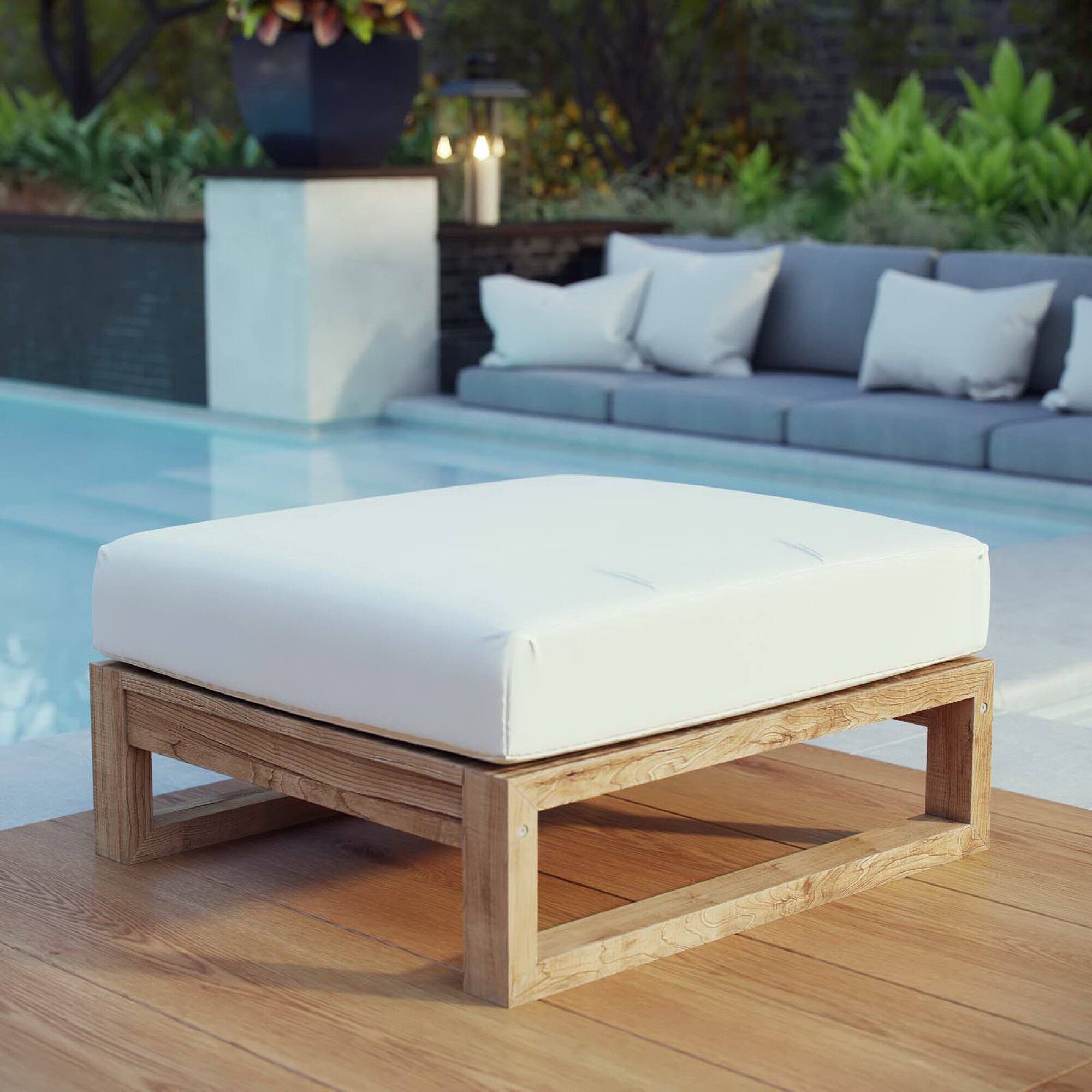 Angle. Modway - Upland Outdoor Patio Teak Ottoman by Modway - Natural White.
