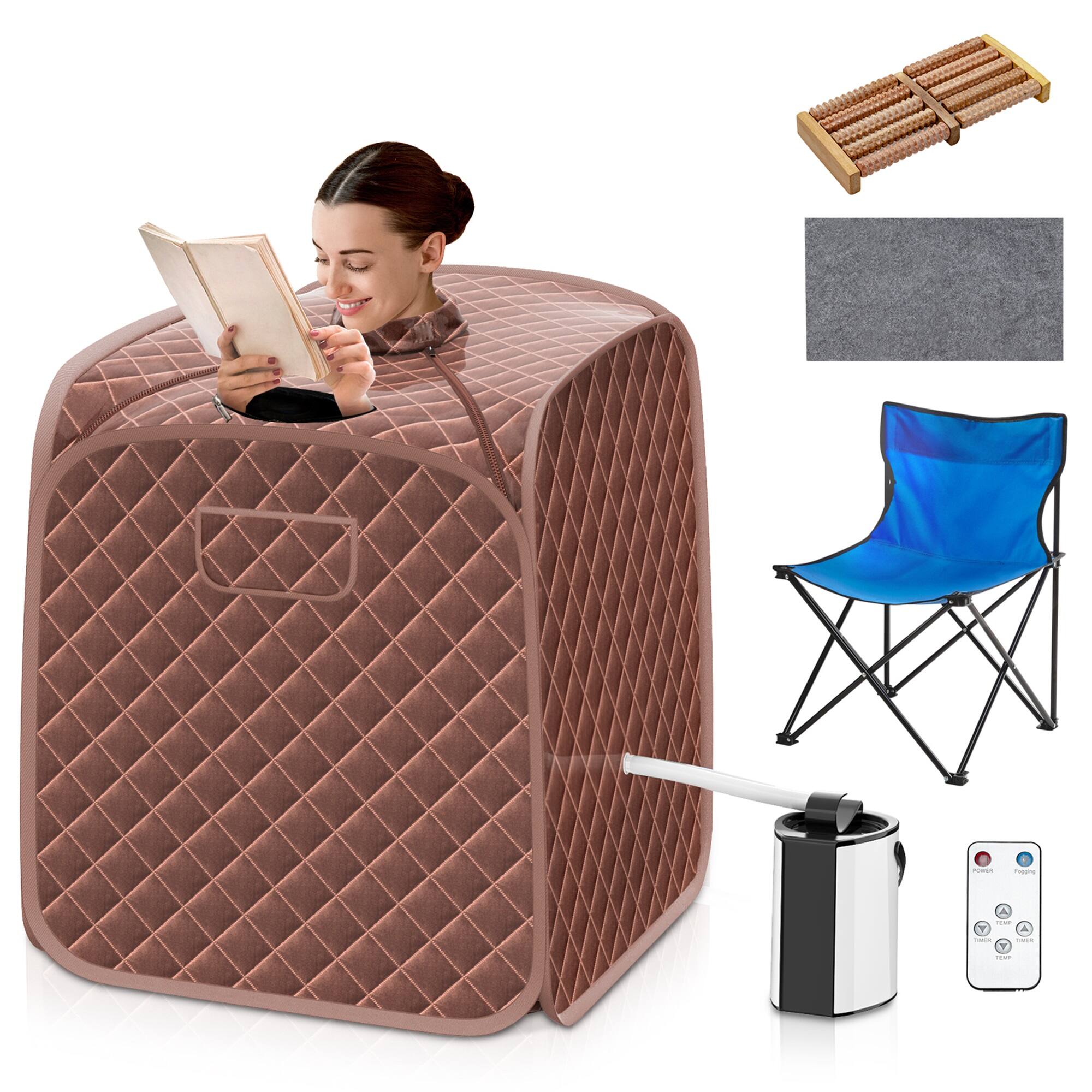 Front. Costway - Portable Steam Sauna - Brown.