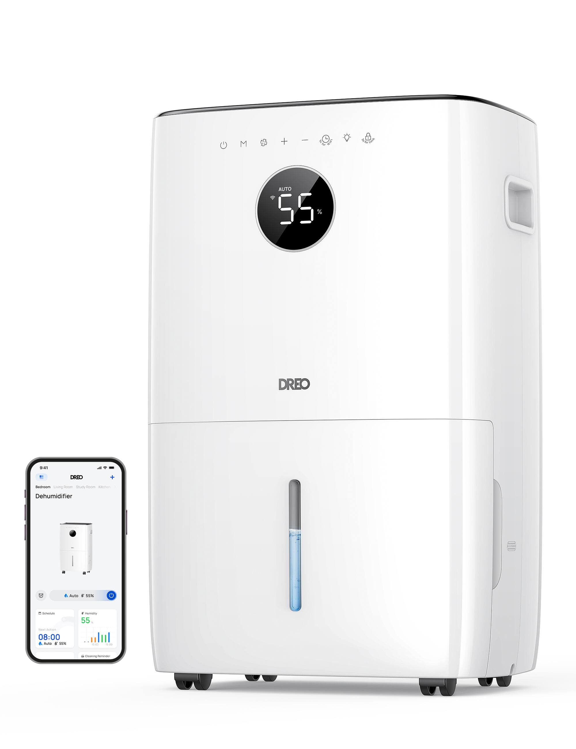GMC3 + I AUTO 55% DREO 901 CO Bedroom LivingA maty - Dehumidifier. Hd SN - - . - 55 - i 08:00 + - + 1ON - i - - -