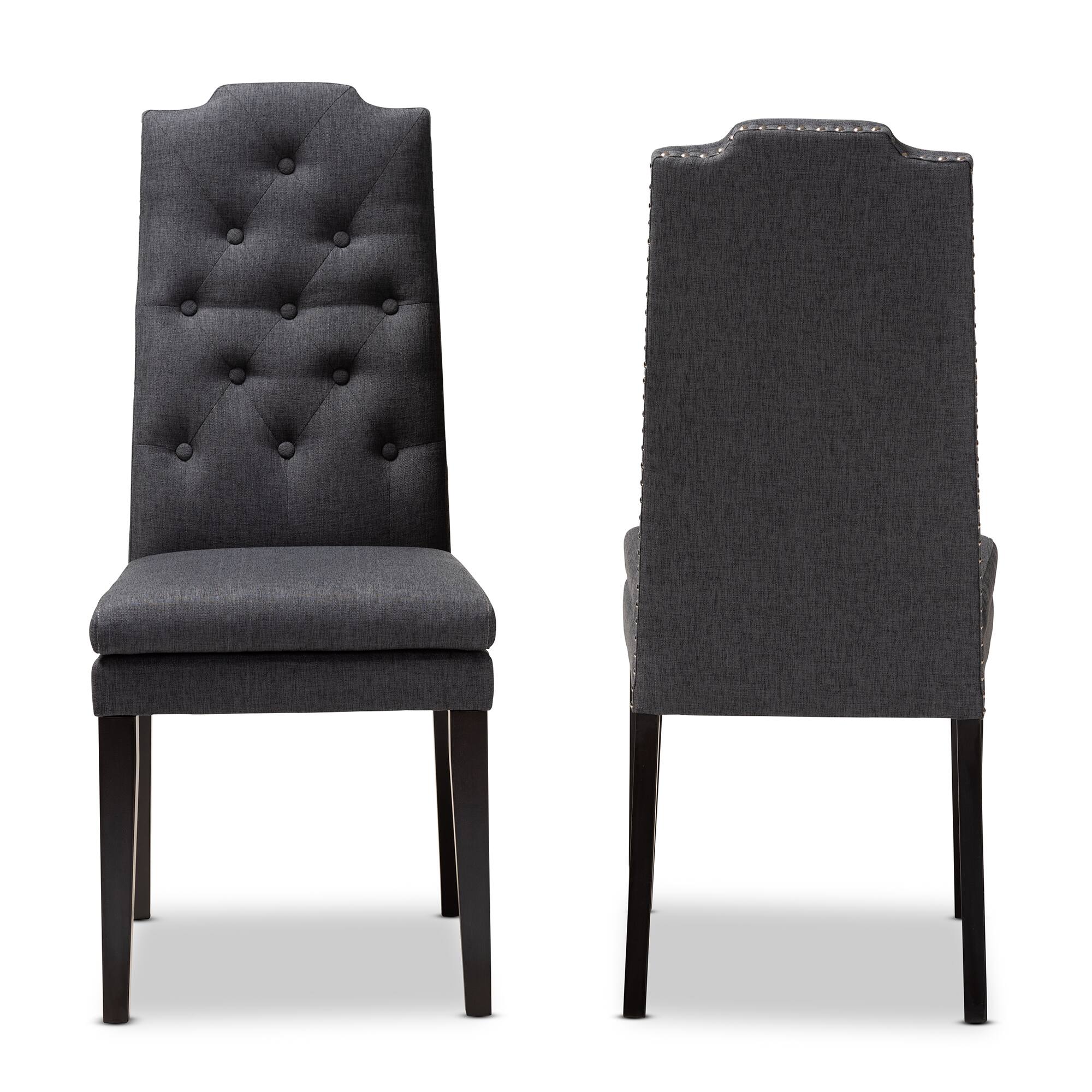 Angle. Baxton Studio - Dylin Modern and Contemporary Fabric Upholstered Button Tufted Wood Dining Chair Set - Charcoal.