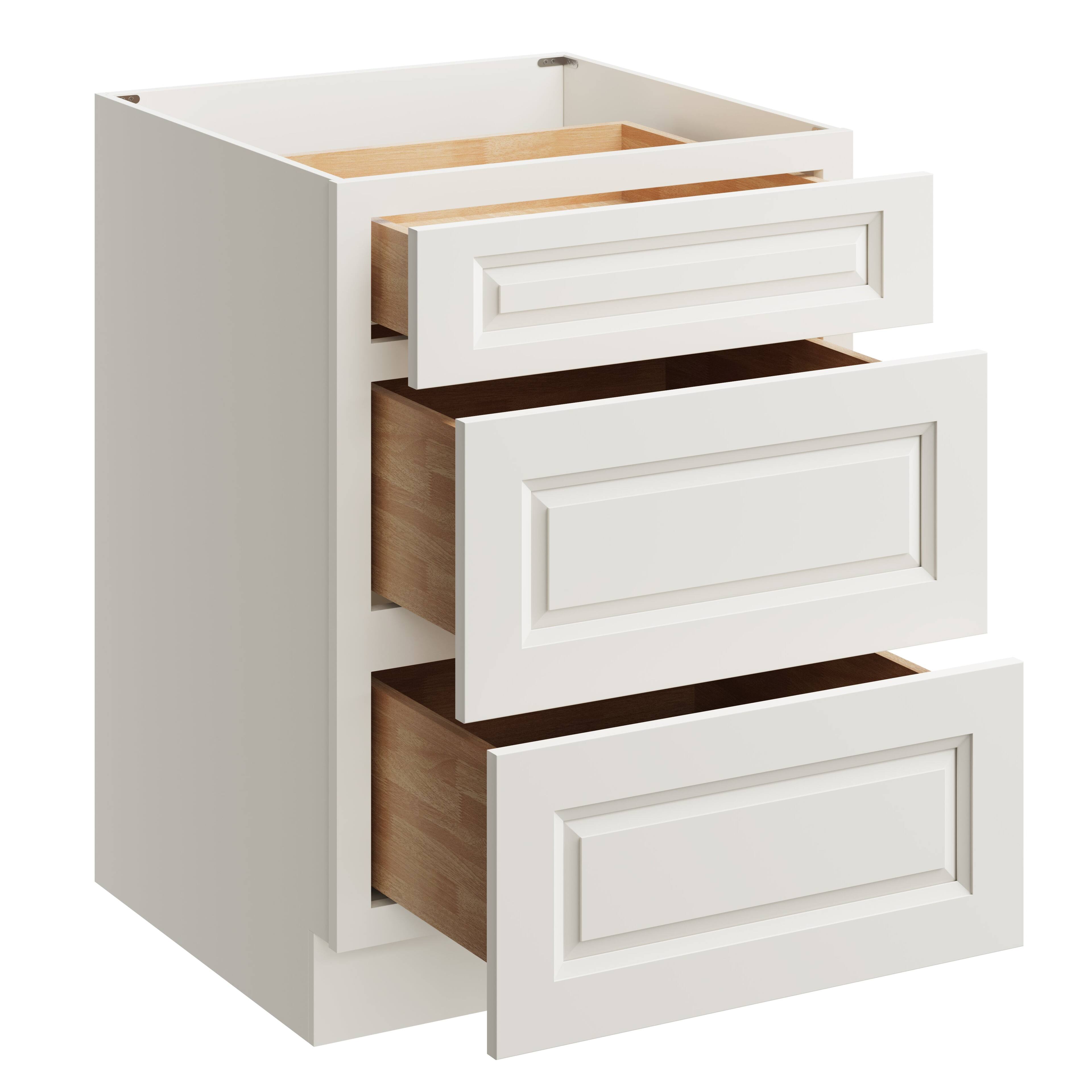Alt View 1. Boyel Living - 24 Inch Glacier White 3 Drawer Kitchen Base Cabinet with Soft Close - Glacier White.
