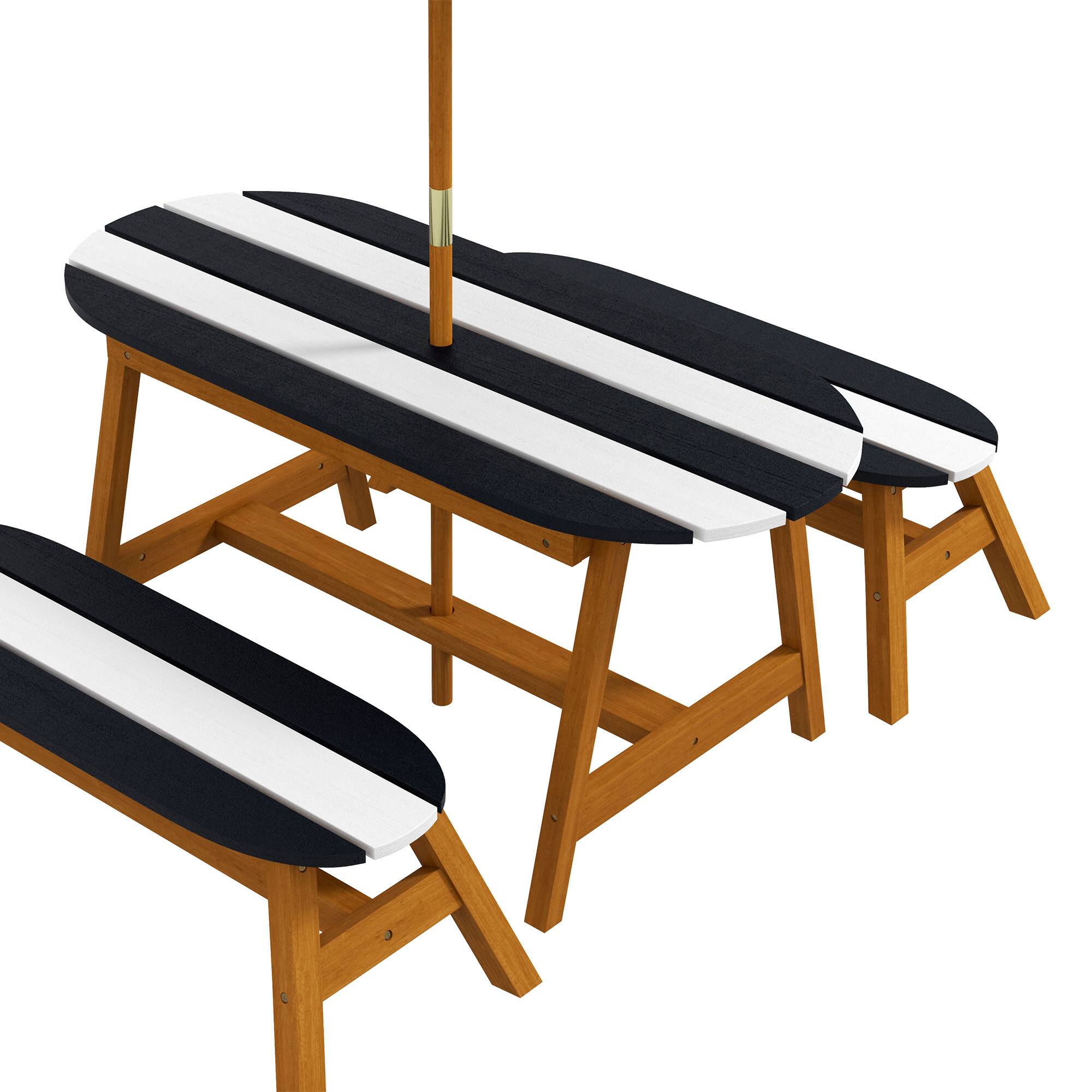 Alt View 5. Outsunny - Kids Picnic Table Set with Removable Umbrella, Wooden Kids Table and Benches for 4 Kids Ages 3-8 Years - Blue and White.