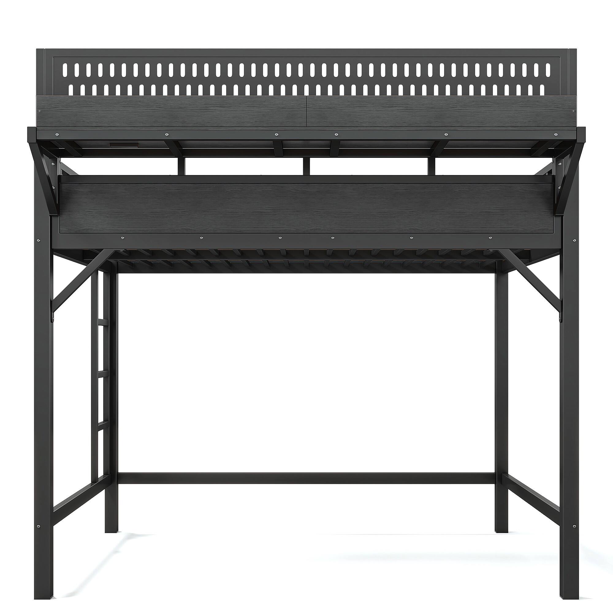 Alt View 3. Boyel Living - Full Size Loft Bed Frame with Storage Shelves and Pegboard Metal Loft Bed - Black.