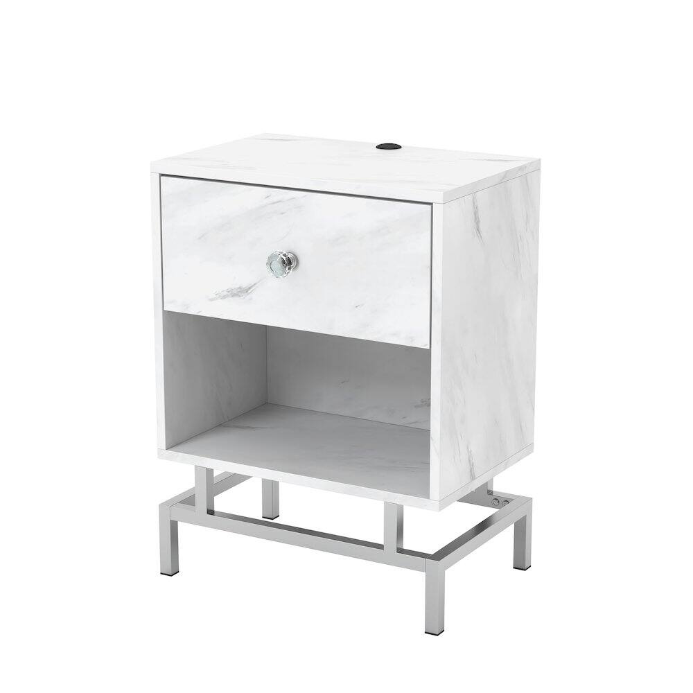 Angle. Furniture of America - Lyn Contemporary Wood 1-Drawer End Table in White Marble - White.
