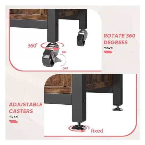 360° ON ROTATE 360 DEGREES move OFF ADJUSTABLE CASTERS fixed fixed