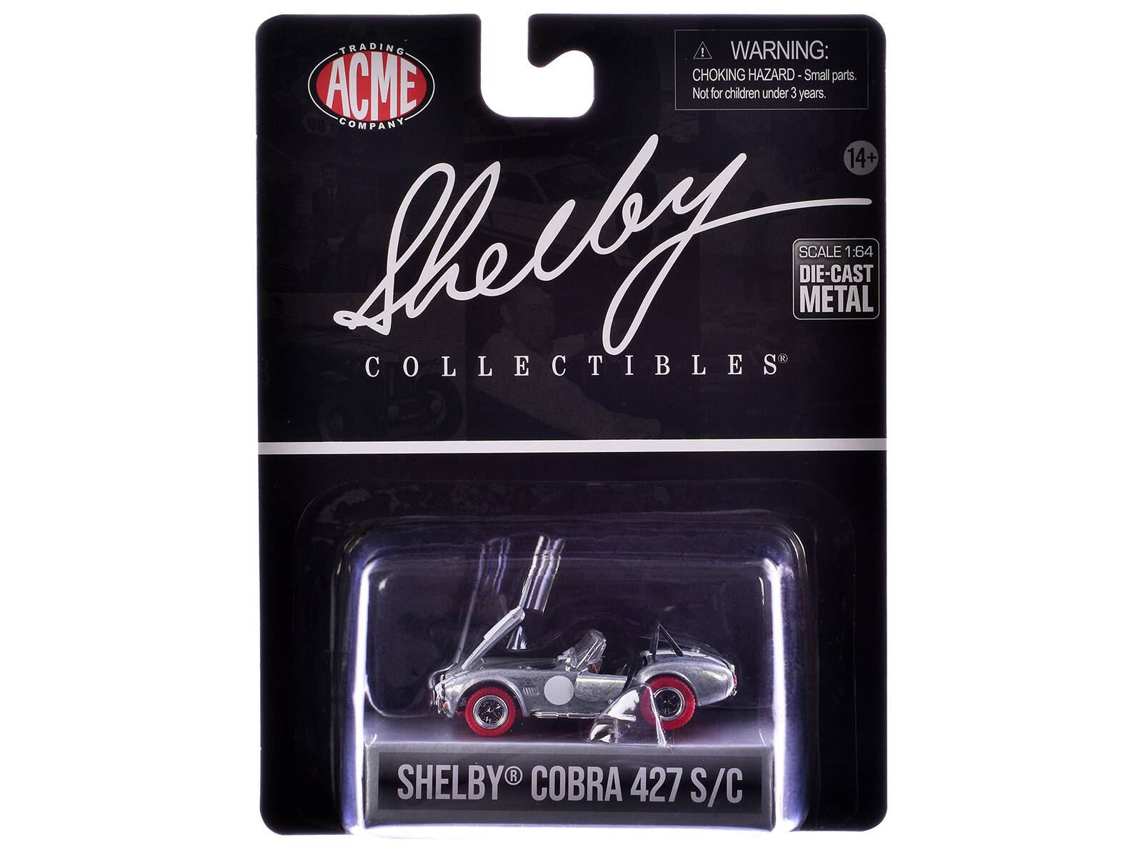 **ACME COMPANY**

**Shelby Collectibles**

**WARNING: CHOKING HAZARD - Small parts. Not for children under 3 years.**

**14+**

**SCALE 1:64**

**DIE-CAST METAL**

**SHELBY® COBRA 427 S/C**