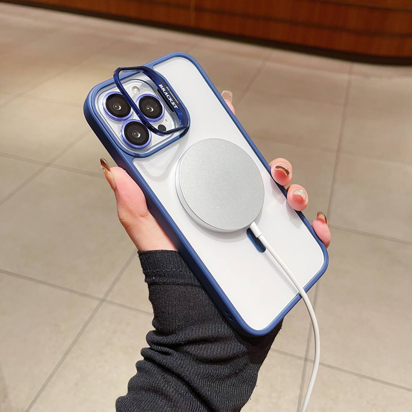 Alt View 4. UUCOVER - For Apple iPhone 16 Pro Max Magnetic Clear Case with Built-in Lens Kickstand and Lens Protector Cover, Shockproof Shell - Darkblue.