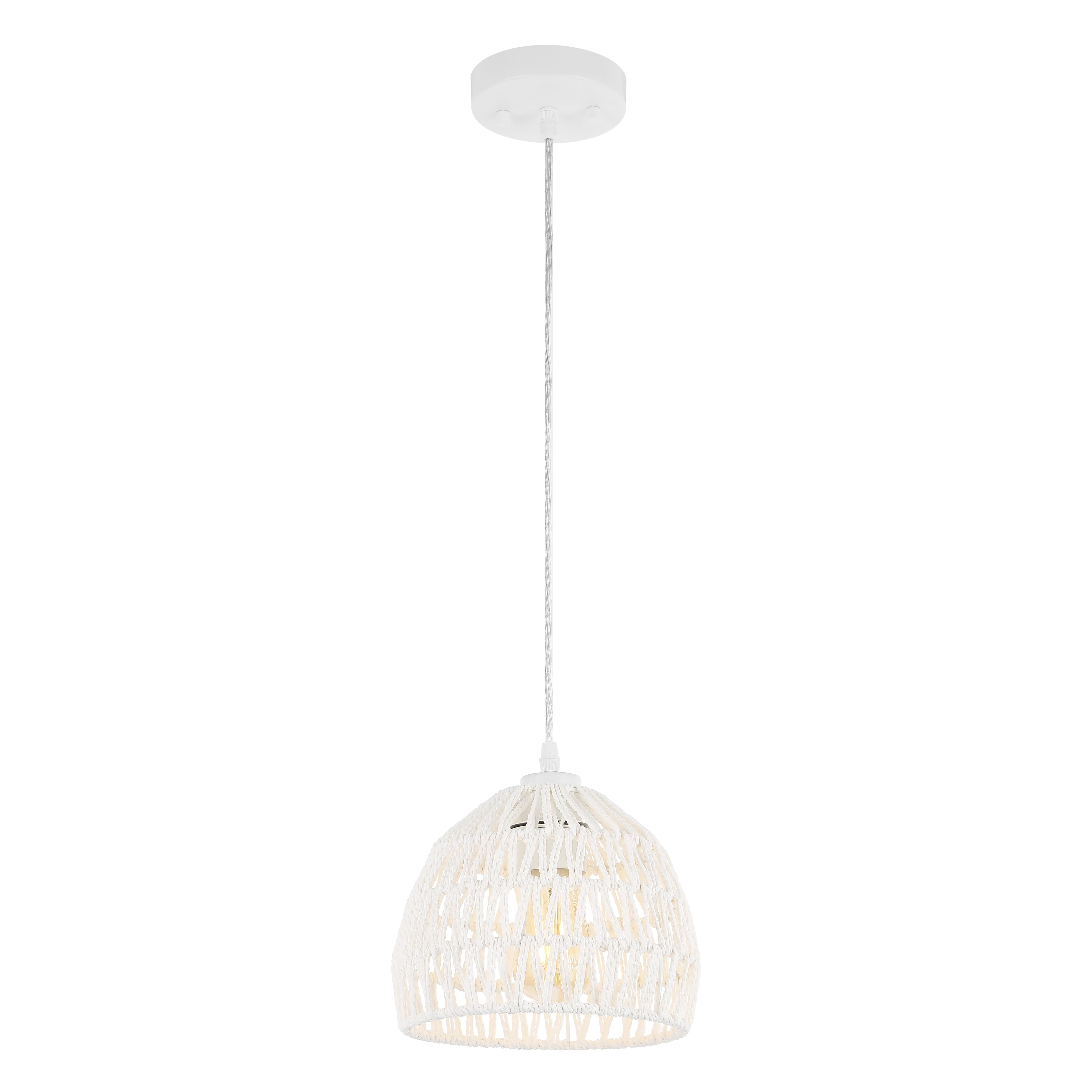 Photos - LED Strip Wide Jonathan Y - Campana 8.25" 1-Light Bohemian Modern Woven Rope/Iron LED Pendant - White JYL6512A 