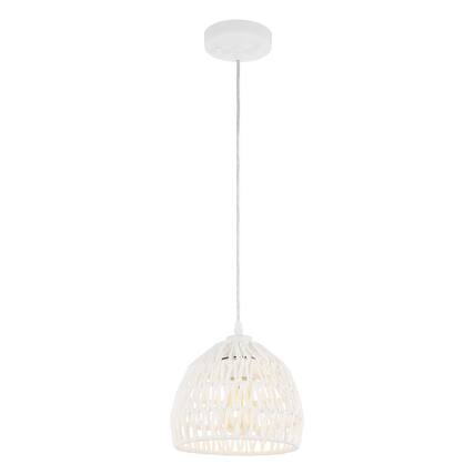 Front. Jonathan Y - Campana 8.25" 1-Light Bohemian Modern Woven Rope/Iron LED Pendant, White - White.