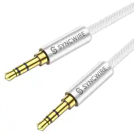 Syncwire - 3.5mm Nylon Braided Aux Cable (6.5ft/2m, Hi-Fi Sound), Audio Auxiliary Input Adapter Male to Male Cord - Silver