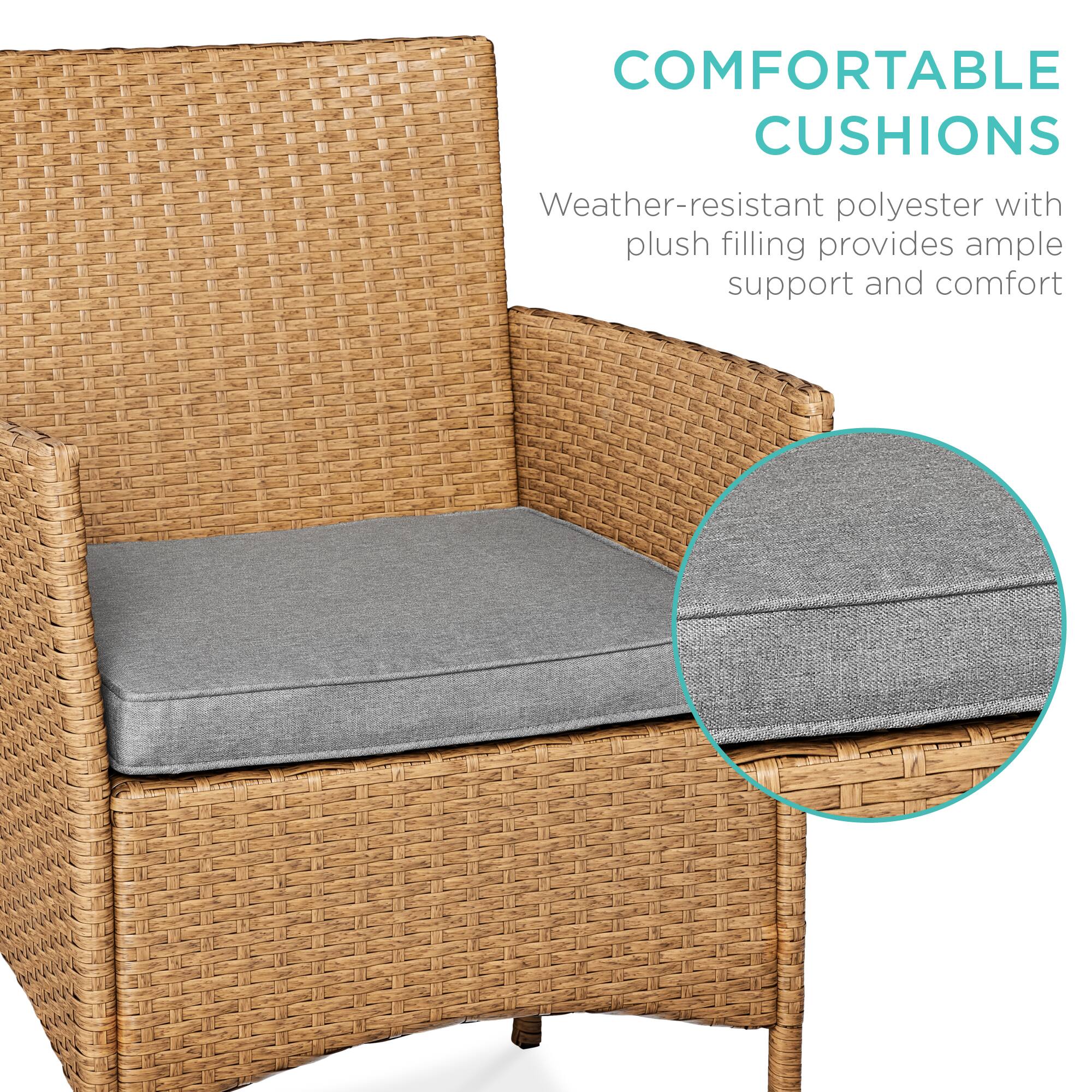 COMFORTABLE CUSHIONS

Weather-resistant polyester with plush filling provides ample support and comfort
