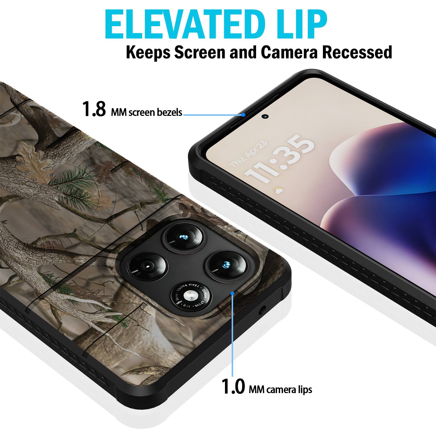 ELEVATED LIP  
Keeps Screen and Camera Recessed  
1.8 MM screen bezels  
1.0 MM camera lips