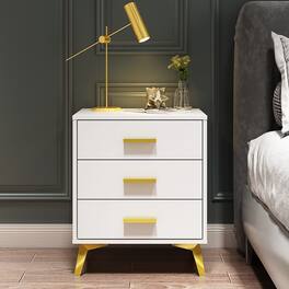 FUFU & GAGA - FUFU&GAGA 3 - Drawer Nightstand: Gold Accents & Modern Glam - White