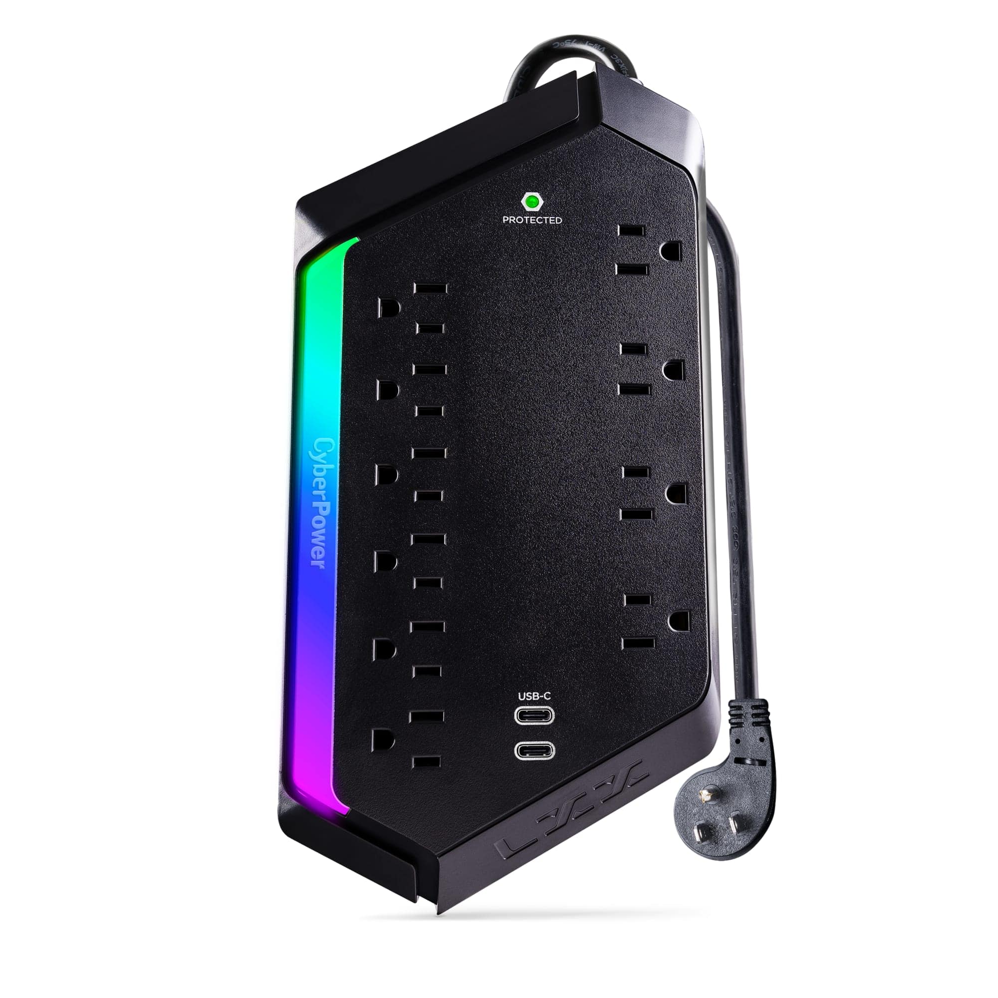 CyberPower - GXS1005C2 10 Outlet Surge Protector with RGB Lighting and USB Charging Ports - Black - Front_Zoom