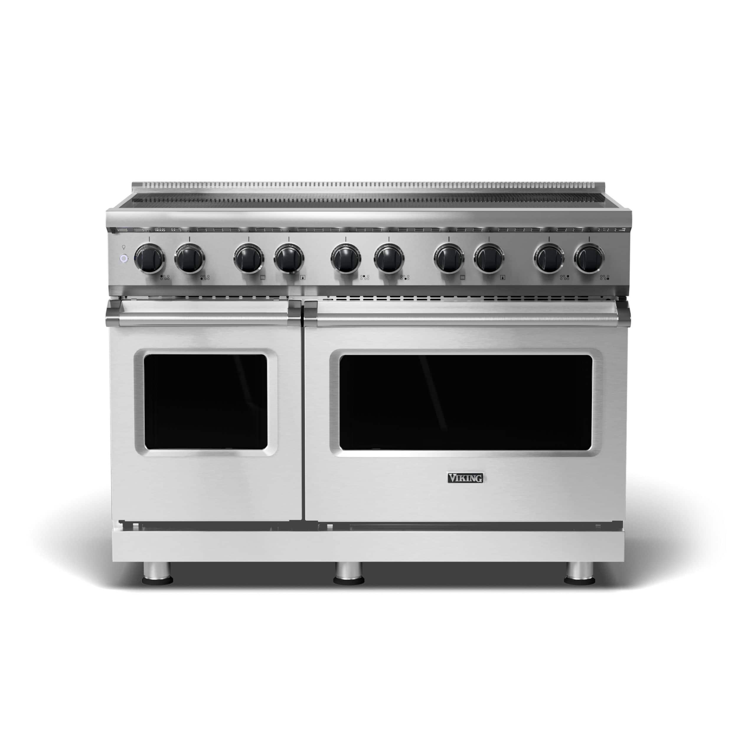 Front. Viking - 5 Series 48" Wide Freestanding Electric Induction Range - Stainless with Brushed Brass Accents.