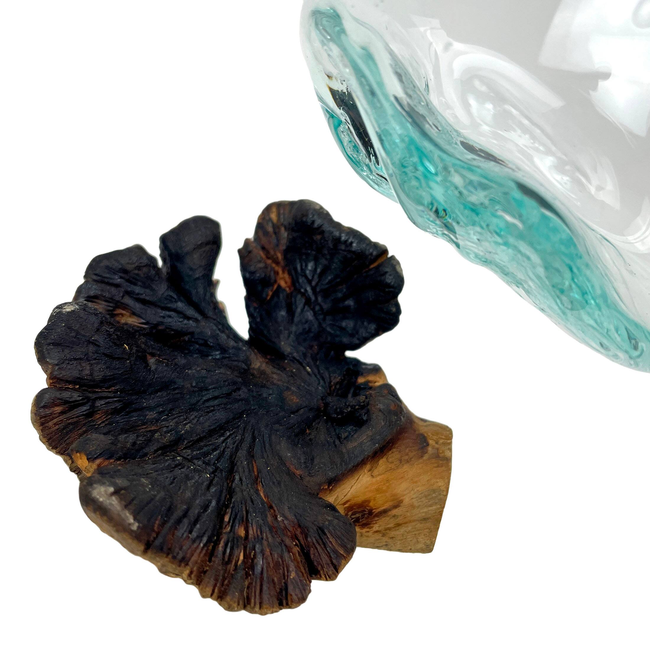 Alt View 9. Things2Die4 - Set / 2 Melted Glass On Gamal Root Wood Decorative Bowls/Vases/Terrarium Planters - Brown.