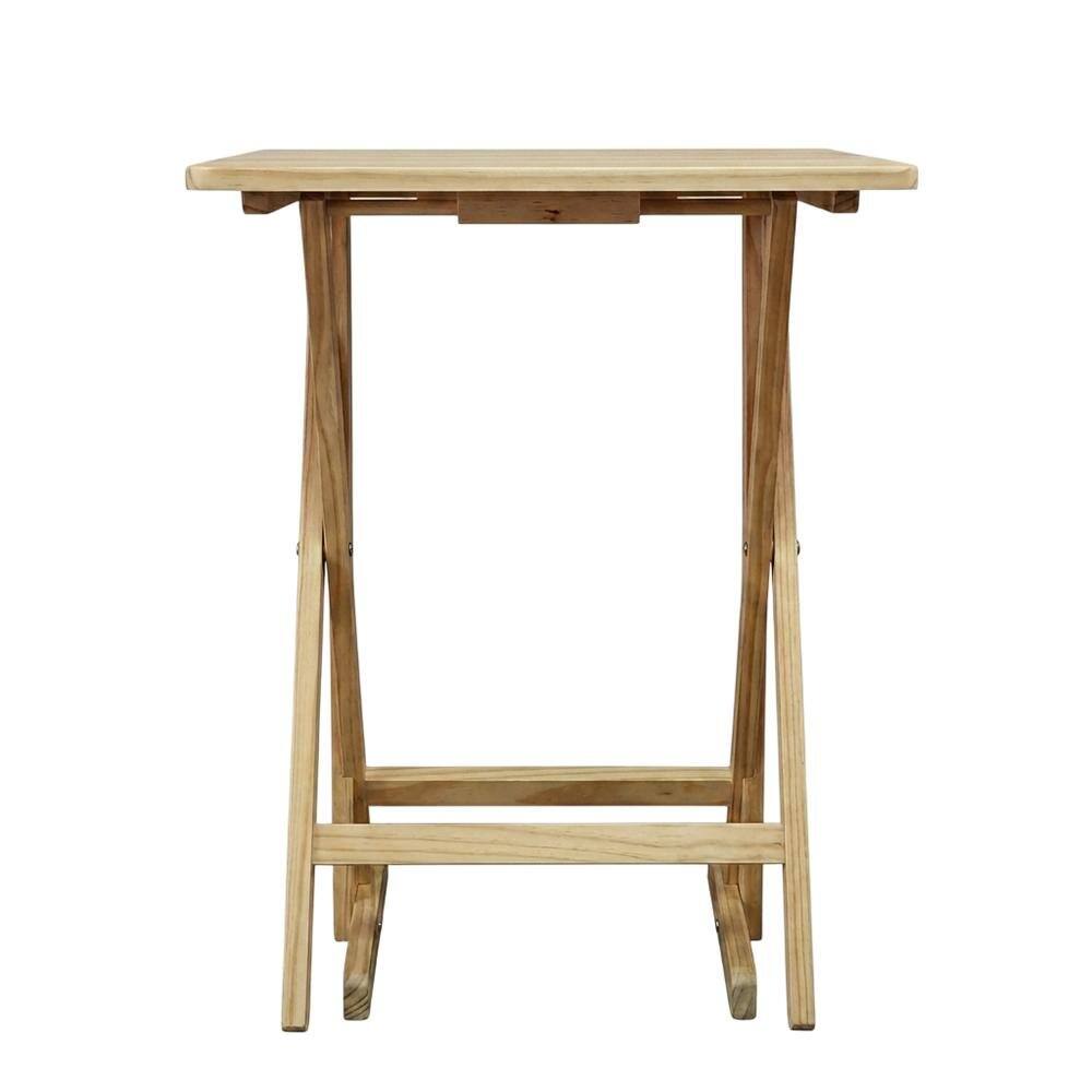 Left. FurniFact - Brown Wooden 5pcs Folding Tables Set with Stand – TV Trays Set of 4 - Natural.