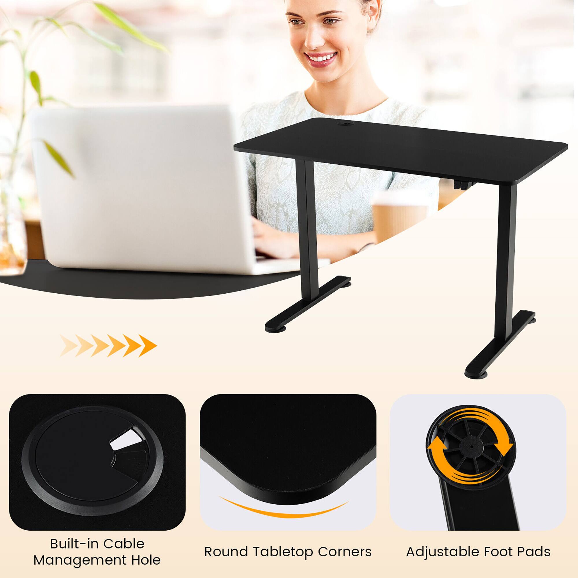 Built-in Cable Management Hole, Round Tabletop Corners, Adjustable Foot Pads