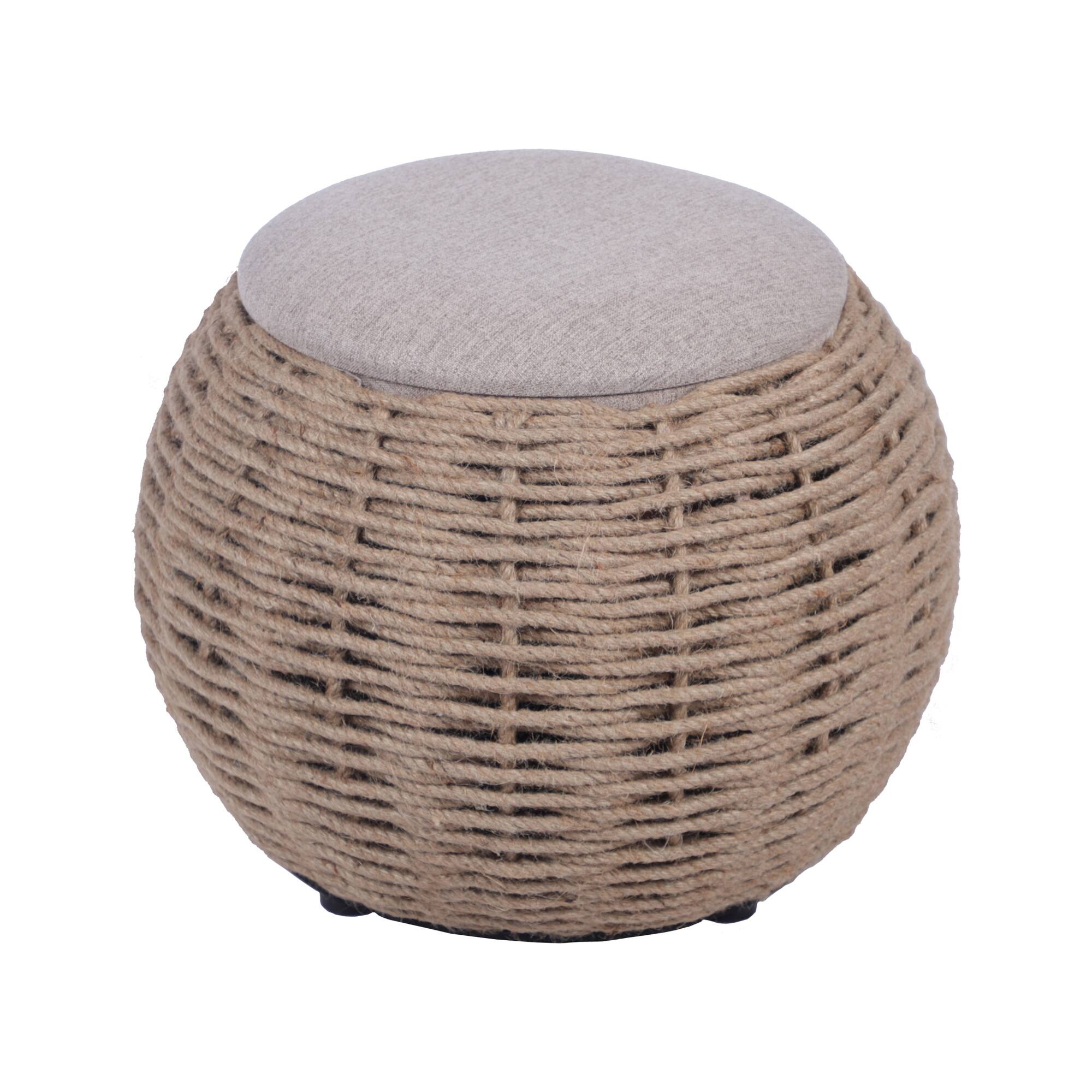 Alt View 2. GOODSILO - Handcrafted Woven Storage Ottoman Bench with Concealed Compartment for Living Room Decor - Natural Wood+Brown.