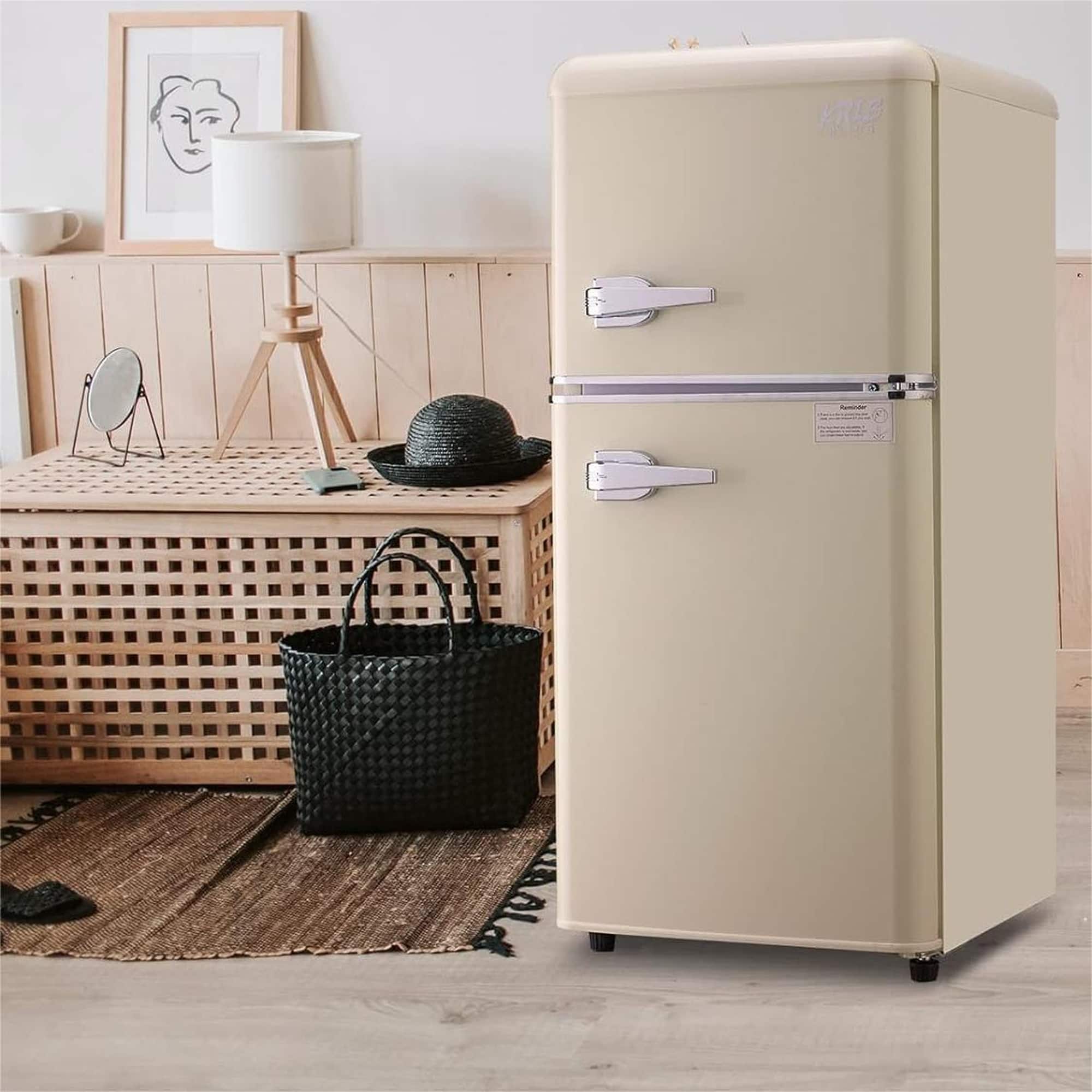 Boyel Living - 3.5Cu.Ft Compact Refrigerator Mini Fridge with Freezer, Small Refrigerator with 2 Door, 7 Level Thermostat Removable - Cream