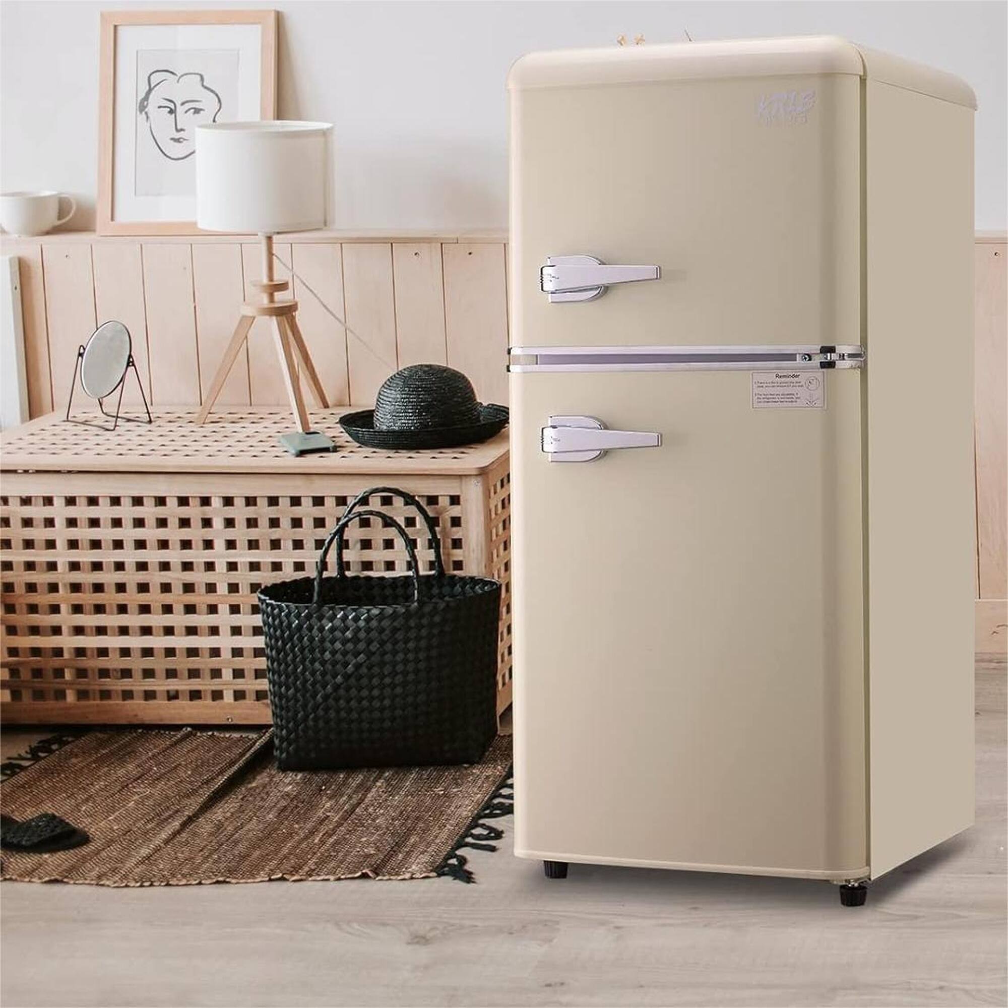 Front. Boyel Living - 3.5Cu.Ft Compact Refrigerator Mini Fridge with Freezer, Small Refrigerator with 2 Door, 7 Level Thermostat Removable - Cream.