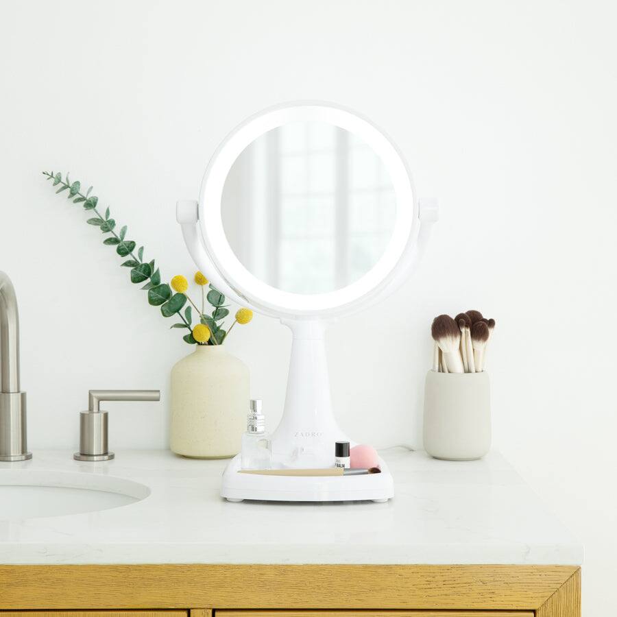 Alt View 1. Zadro - Max Bright Fluorescent Lighted Makeup Mirror with 10X/1X Magnifications & Storage Tray - White.