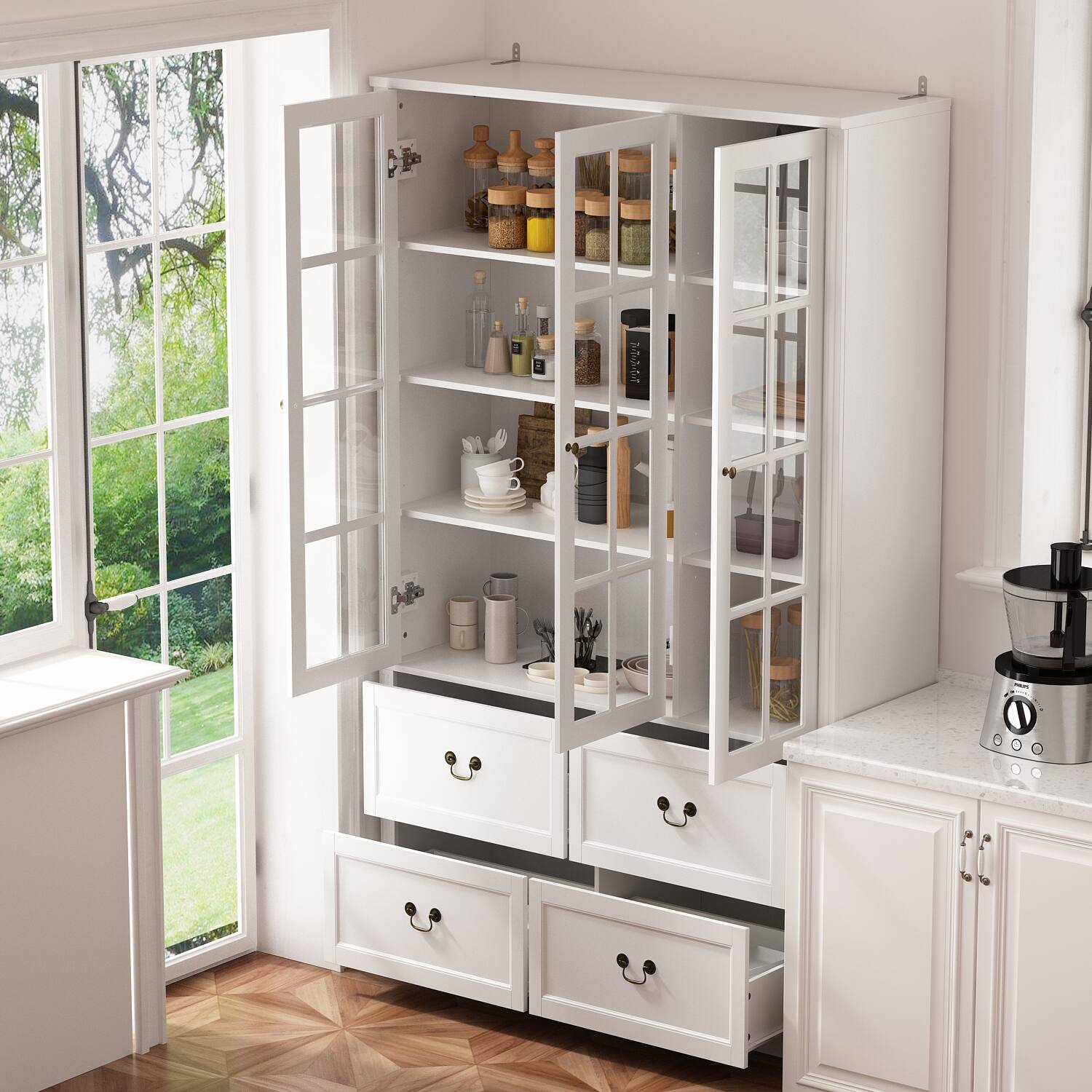 Alt View 10. FUFU & GAGA - FUFU&GAGA Glass - Door Buffet: Safe & Stylish Storage for Dining & Kitchen Pantry Cabinet - White.