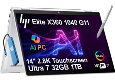 Elite X360 1040 G11
AI PC
14" 2.8K Touchscreen
Ultra 7 32GB 1TB
OLED
Wi-Fi 7