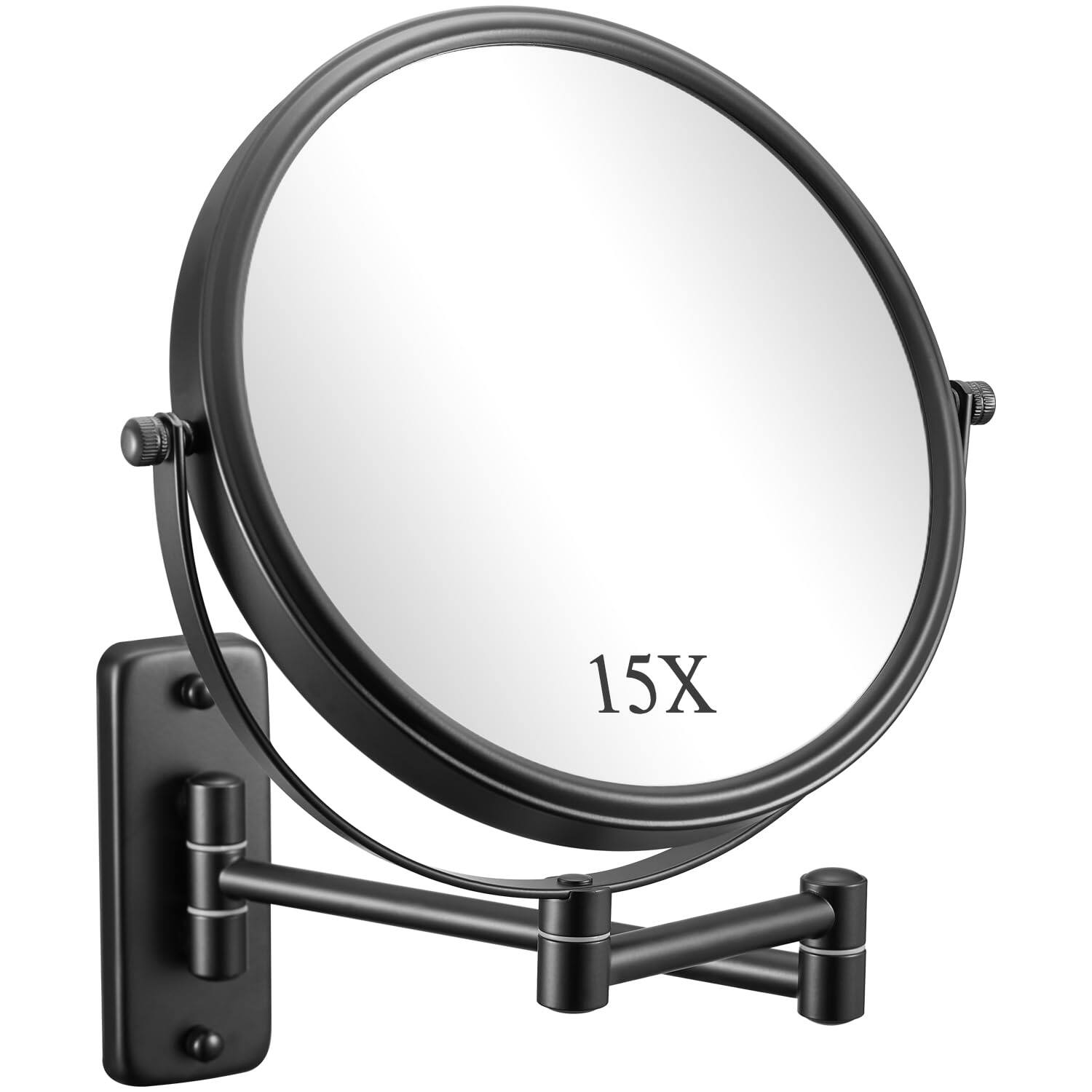 Cedar Assembly - 1x/15x Wall Mounted Makeup Mirror 8" Double Sided Vanity Magnifying 360° Swivel Extendable Bathroom Make Up Black - Default
