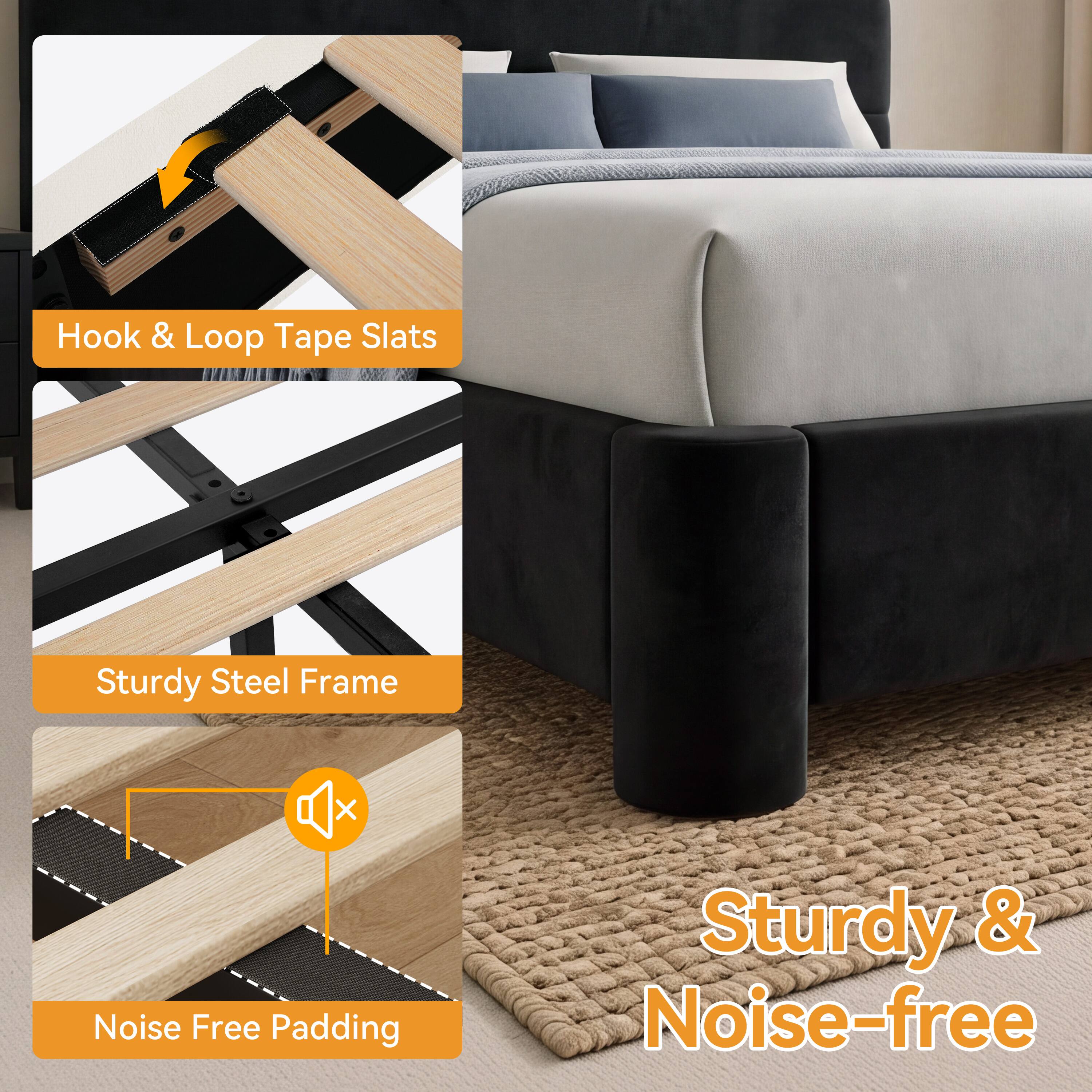 Hook & Loop Tape Slats  
Sturdy Steel Frame  
Noise Free Padding  
Sturdy & Noise-free