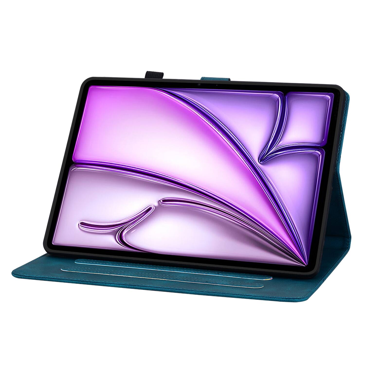 Back. Dteck - For Apple iPad Air (M4) 11" 2026 M3/M2 & iPad Pro 11 (4th-1st) Gen Embossed Floral PU Leather Flip Card Holder Cover - Darkblue.