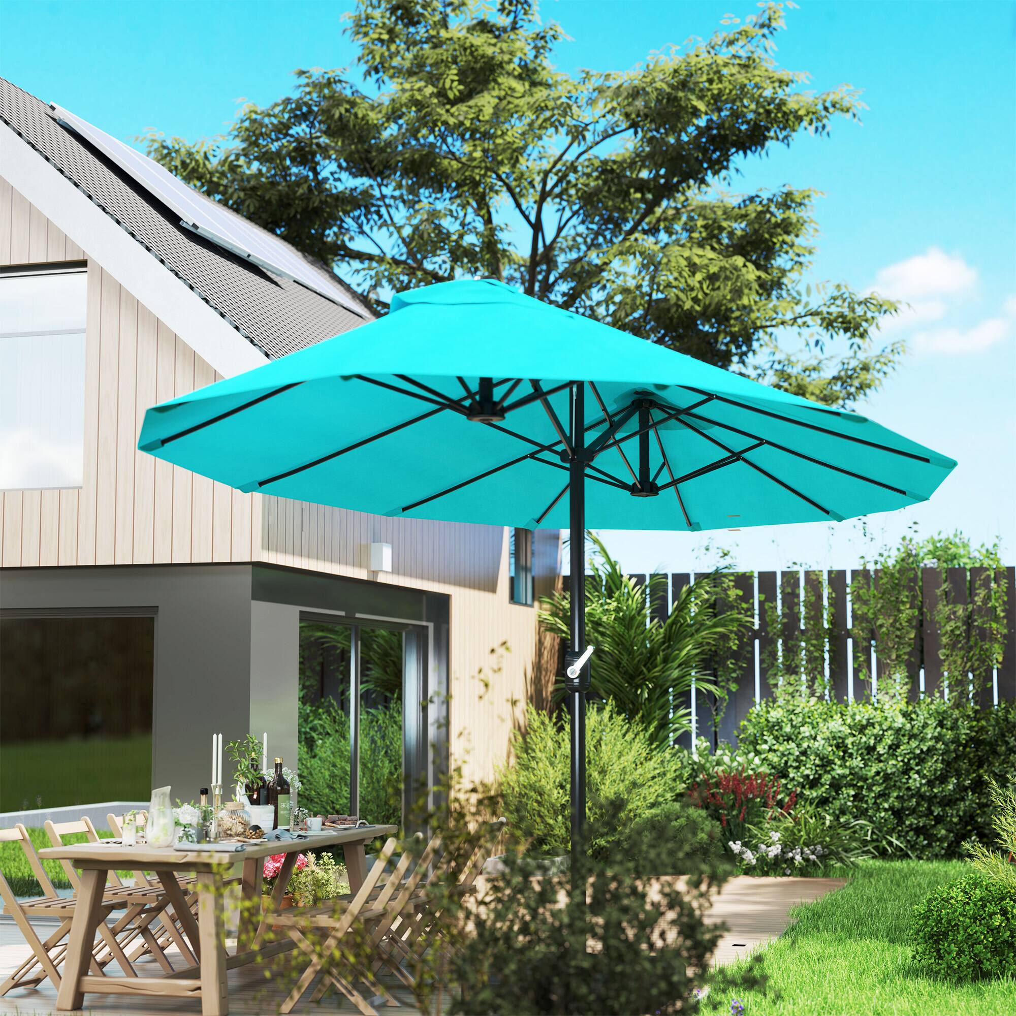 Alt View 8. Outsunny - Large Patio Umbrella with Base Included, 15' Steel Rectangular Double Sided Outdoor Umbrella - Blue.