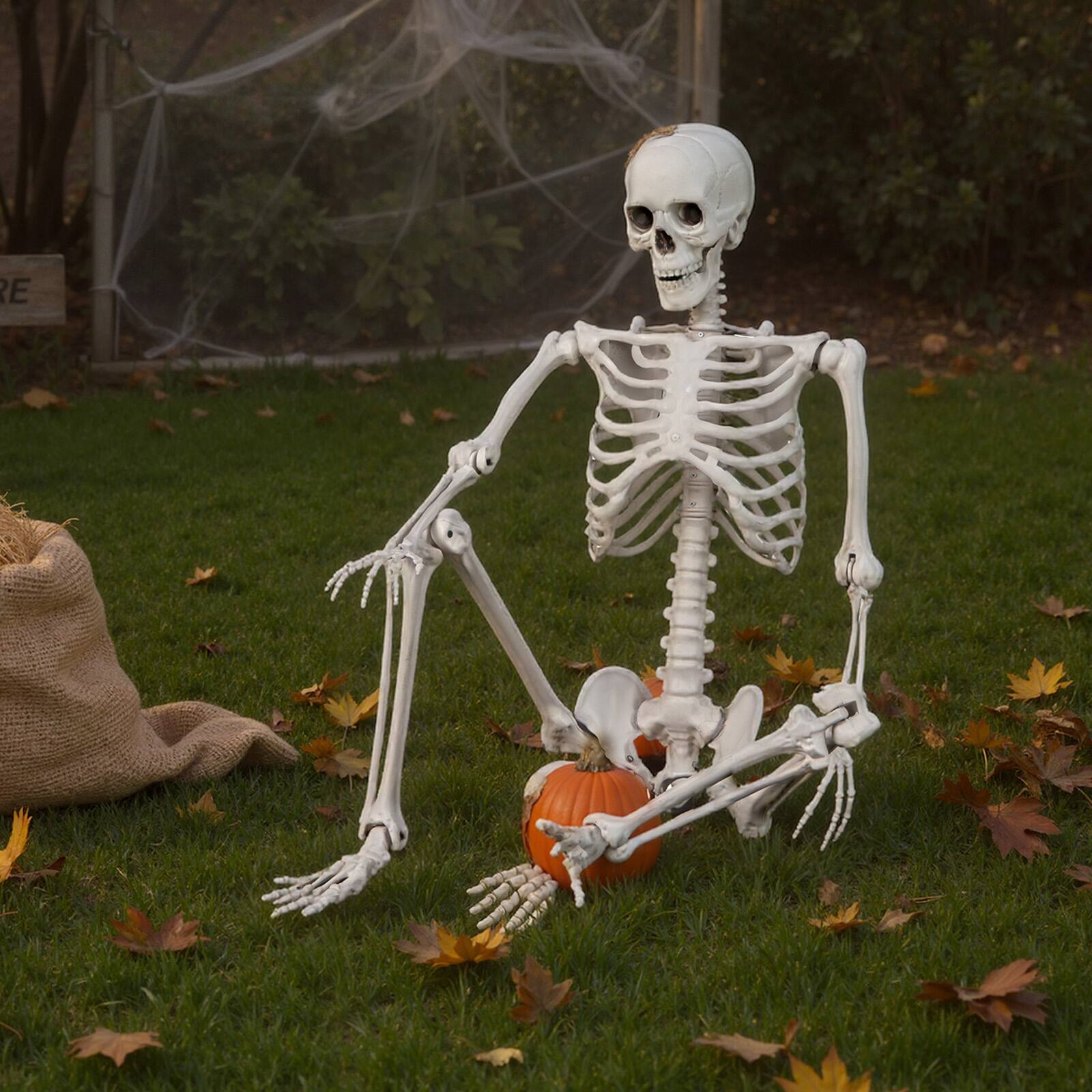 Alt View 1. Gymax - Gymax 5.4 FT Halloween Skeleton Decoration Life Size Large Skeleton w/ Posable Joints - White.