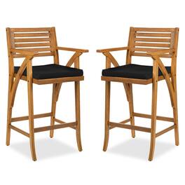 Best Choice Products - Set of 2 Outdoor Acacia Wood Bar Stools Bar Chairs w/ Weather-Resistant Cushions - Black