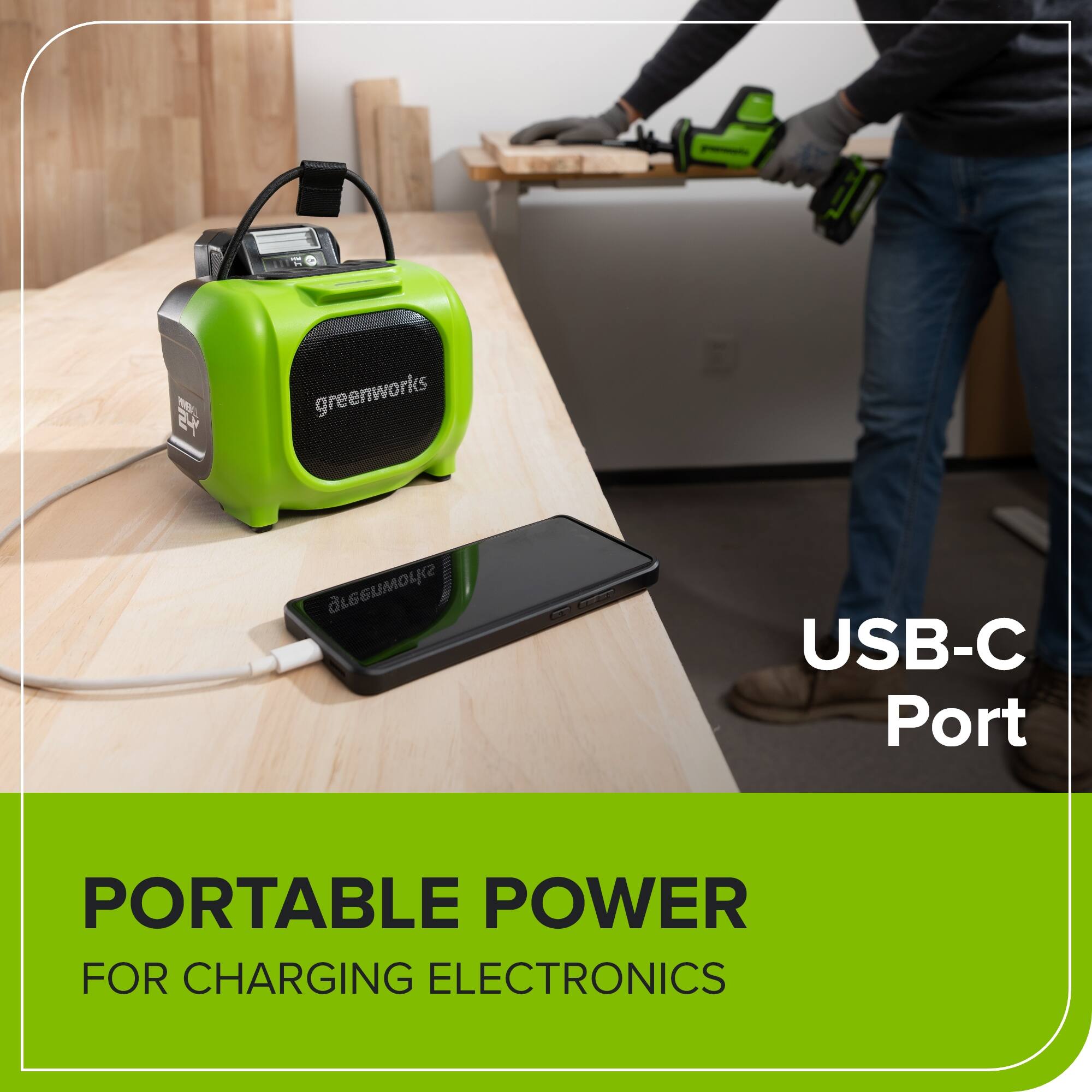 greenworks USB-C Port PORTABLE POWER FOR CHARGING ELECTRONICS