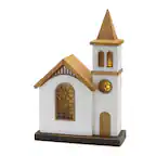 Front. BreeBe - LED Lighted Winter Church Display 12"H - Brown, White.