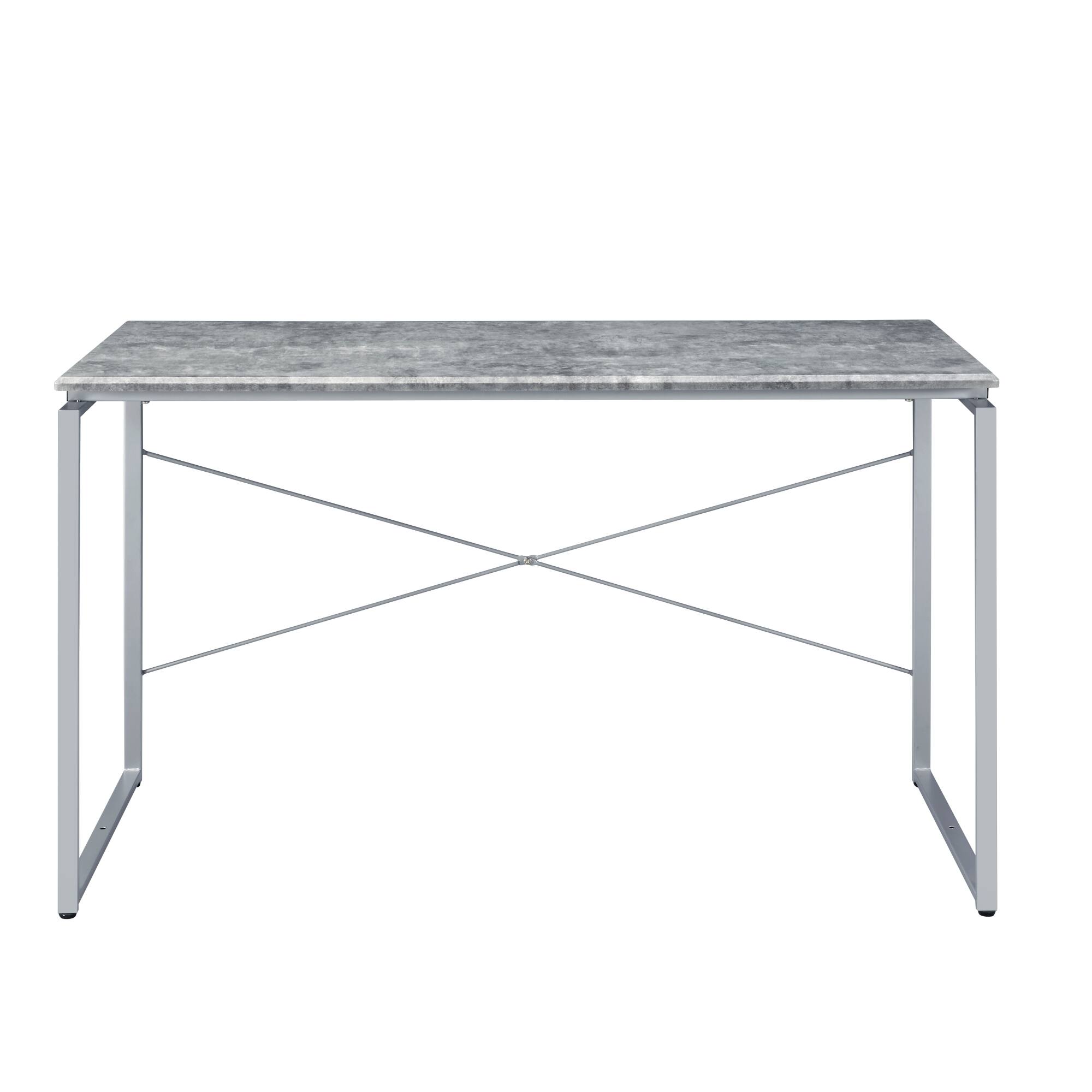 GOODSILO - Industrial Style Writing Desk with Faux Concrete Top and Silver Metal Base for Modern Home Office Decor - Gray+Silver - Thumbnail 2