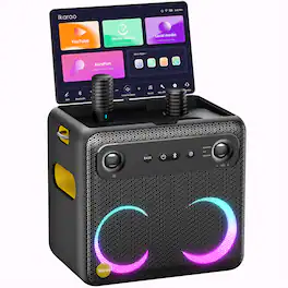 Ikarao - Smart portable Karaoke Machine with Lyrics Display, 32GB Karaoke Tablet, 2 Wireless Mics, 300W Peak Power, 4 DJ Lights