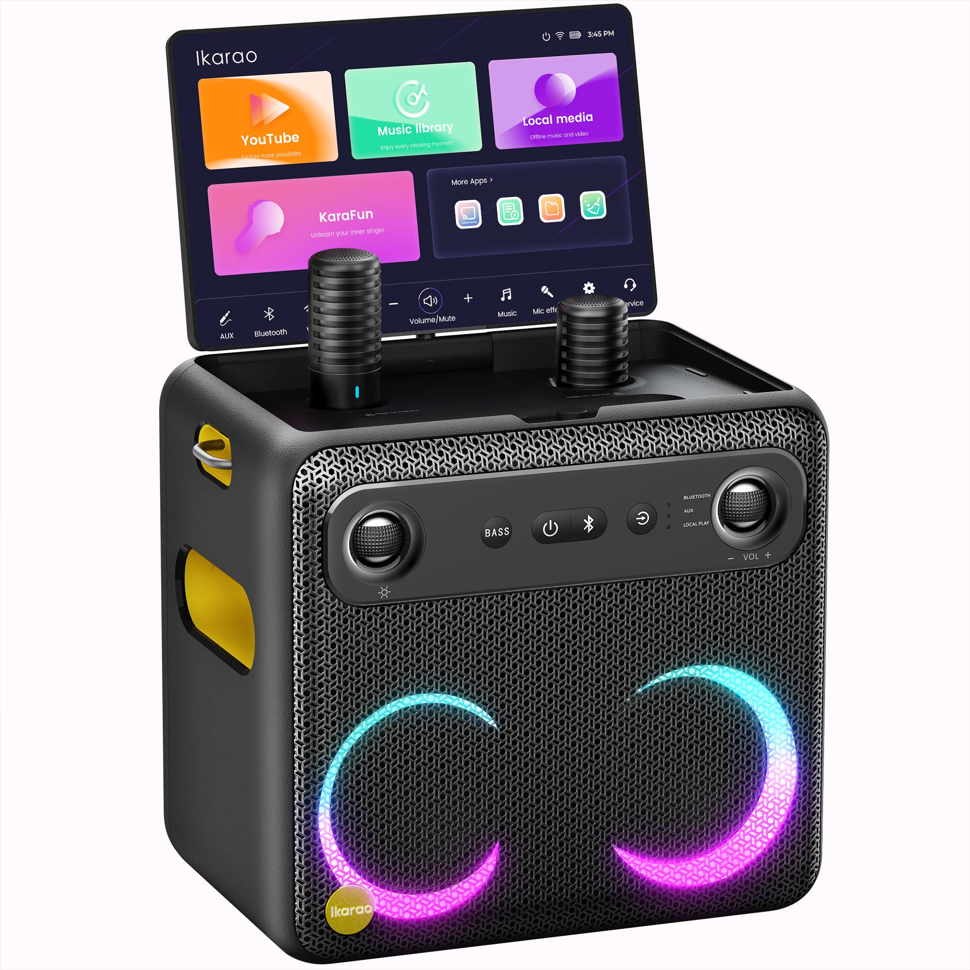 Ikaroo 34%  
YouTube  
Music library  
Local media  
KaraFun  
Volume/Mute  
BASS  
VOL