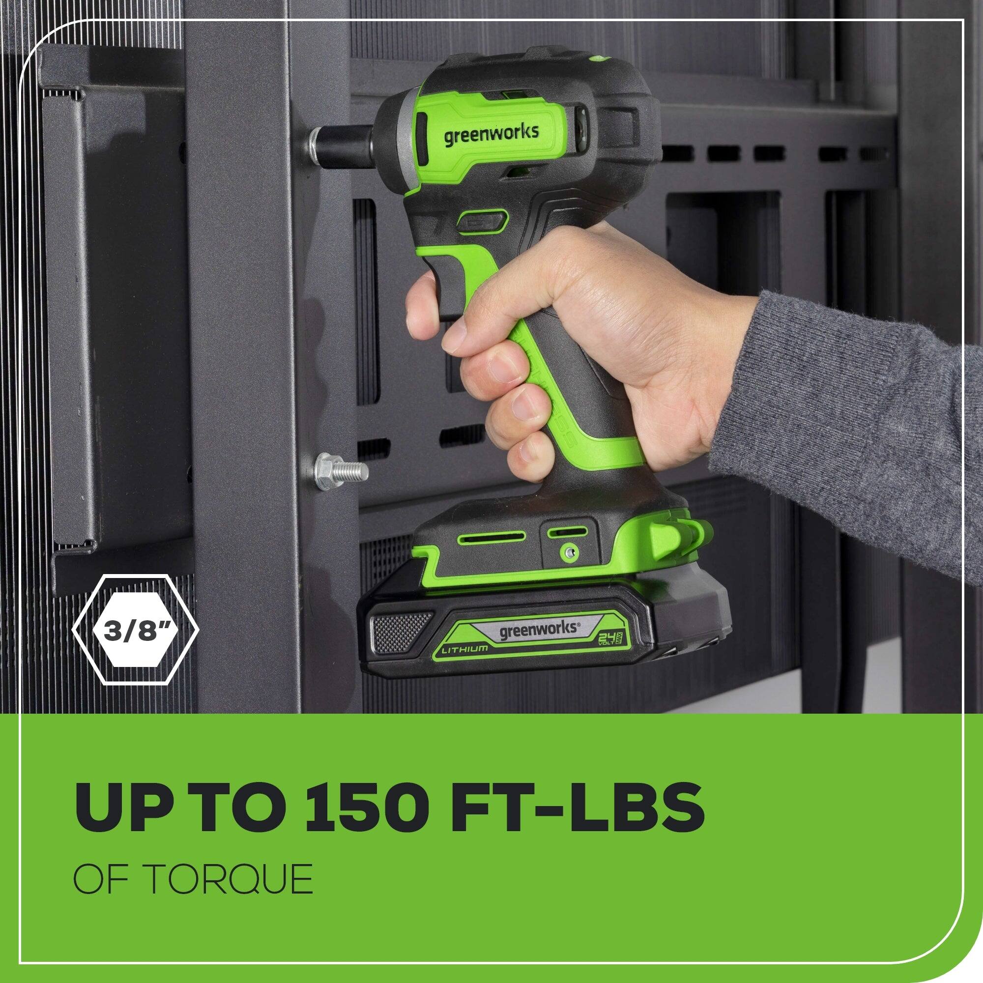 greenworks  
3/8"  
greenworks 248  
LITHIUM  
UP TO 150 FT-LBS OF TORQUE