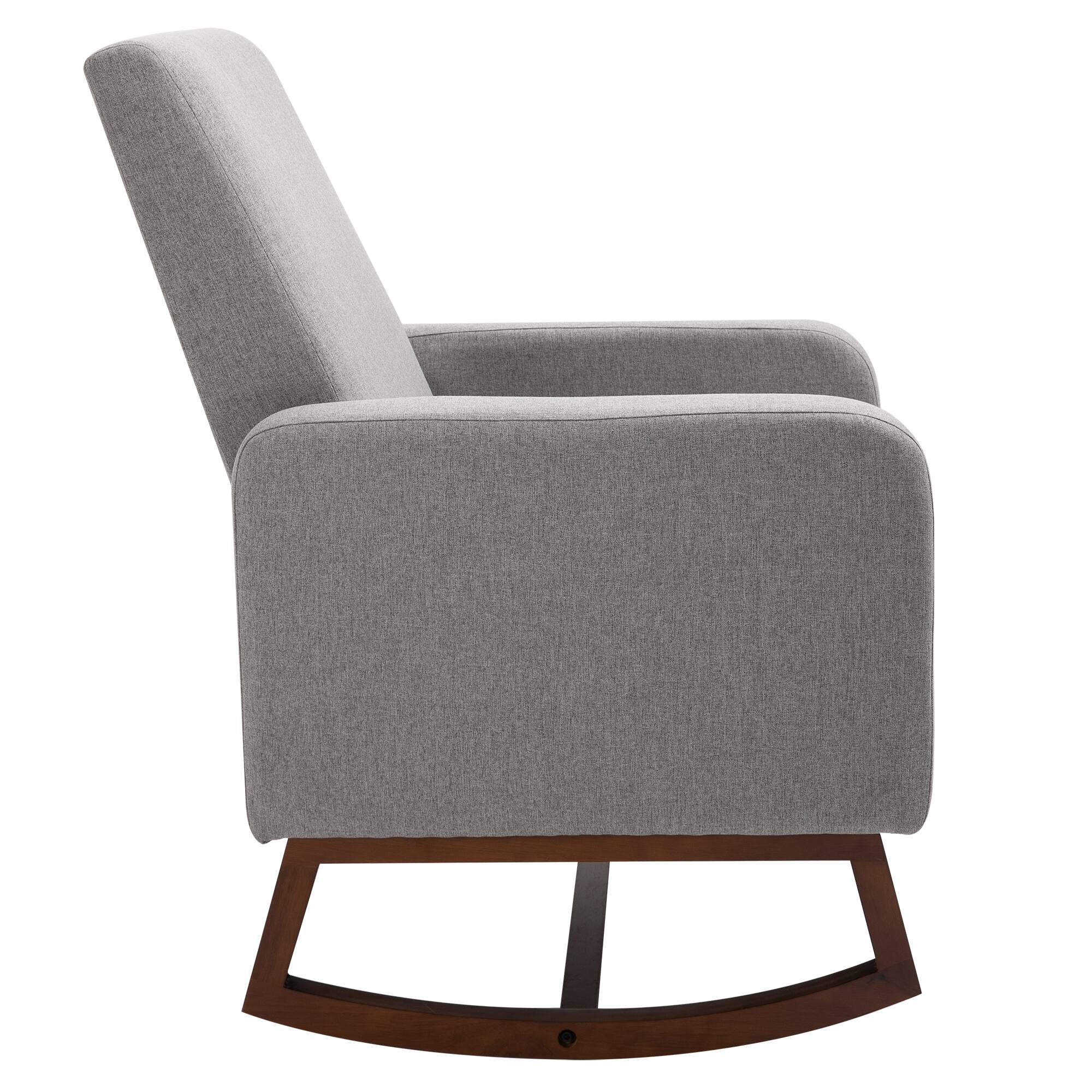 Back. Homcom - Accent Lounge Rocking Chair with Solid Curved Wood Base and Linen Padded Seat, Grey - Grey.